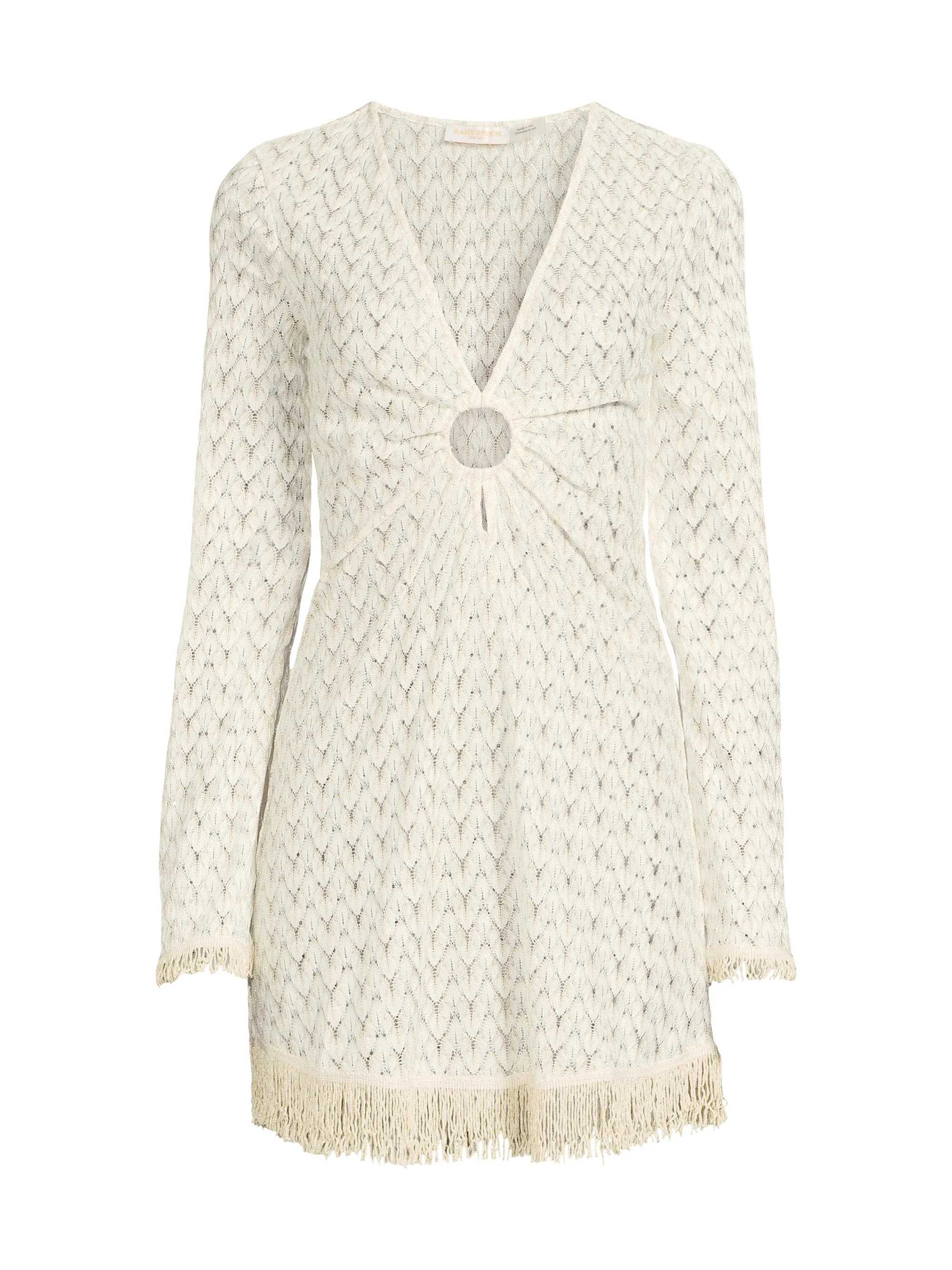 Women's Cassie Fringed Chevron Minidress - Whitegold Zig Zag - 1