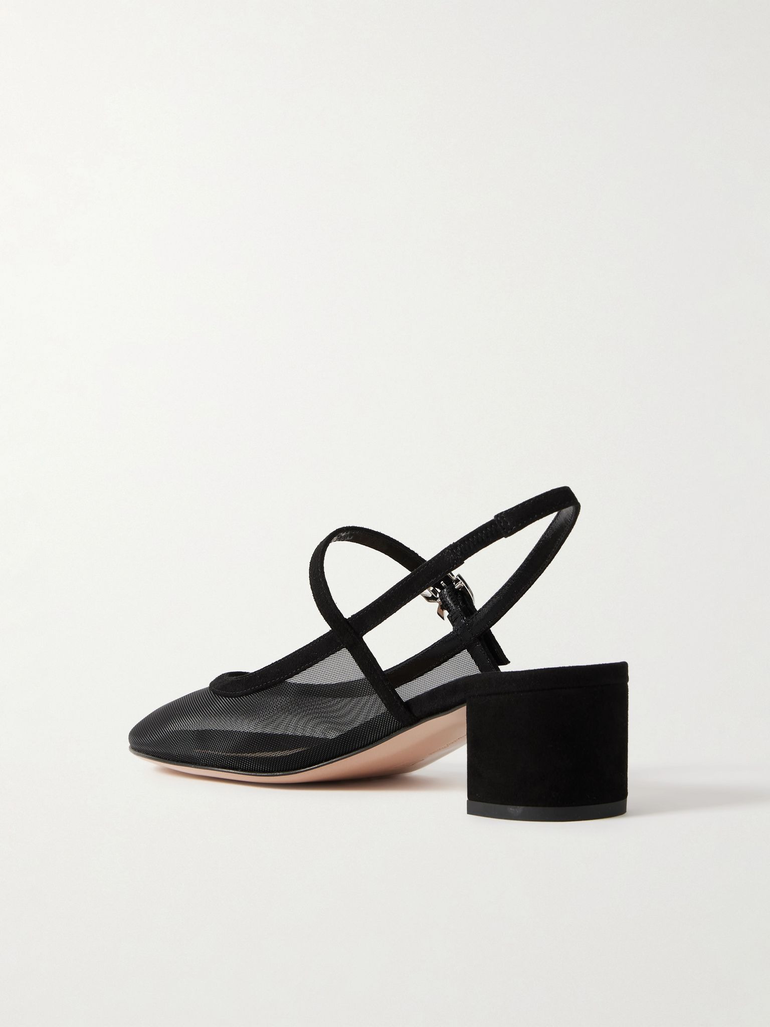 Francoise suede-trimmed mesh slingback pumps Black - 3
