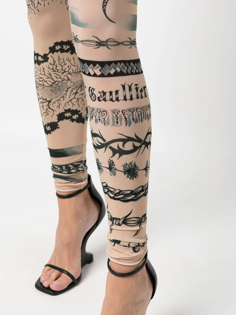 JEAN PAUL GAULTIER WOMEN Tattoo Printed Effect Leggings Nude/Grey/Blac 5