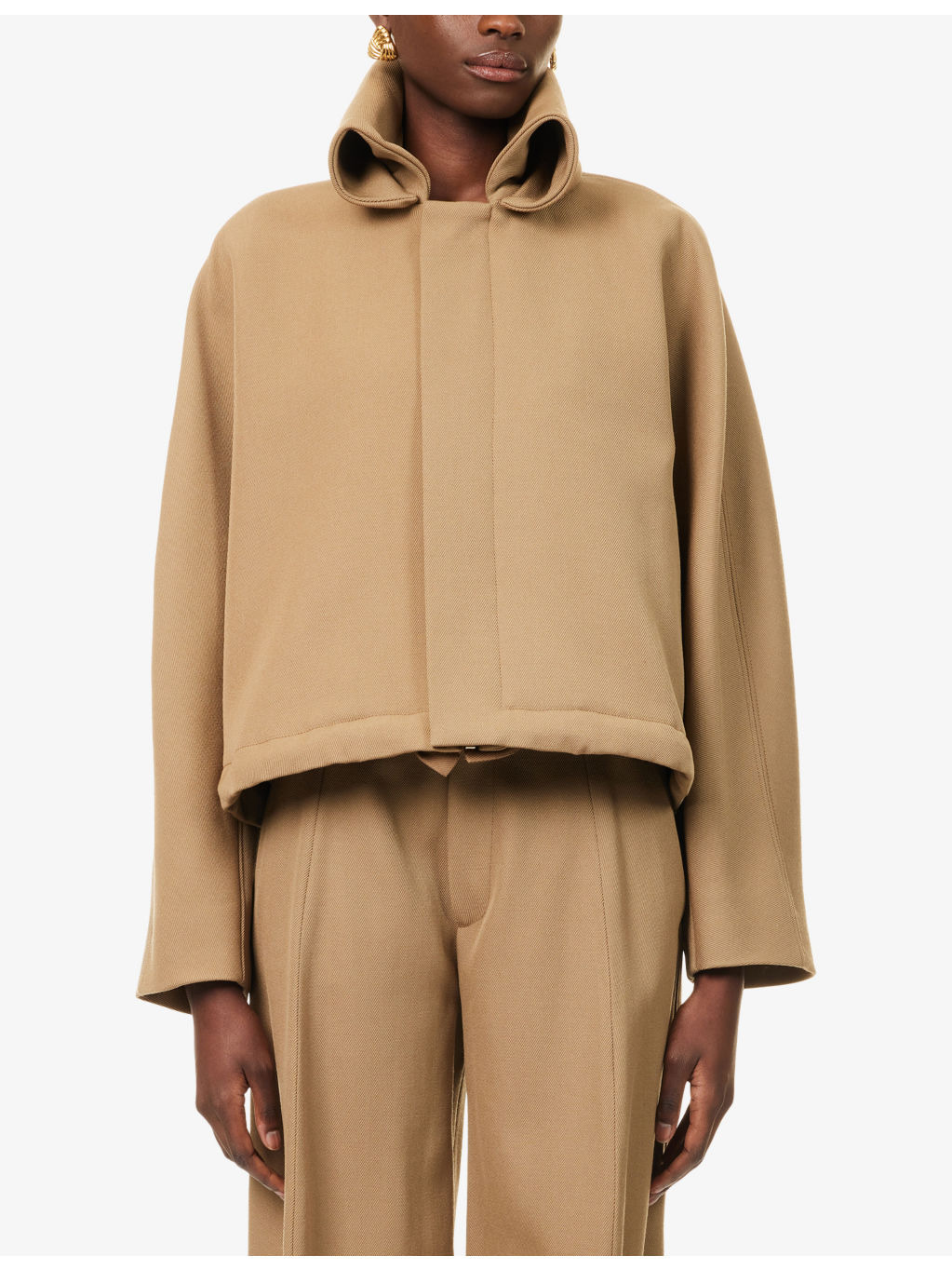Oversized Roll-Collar Wool Bomber Jacket - 3