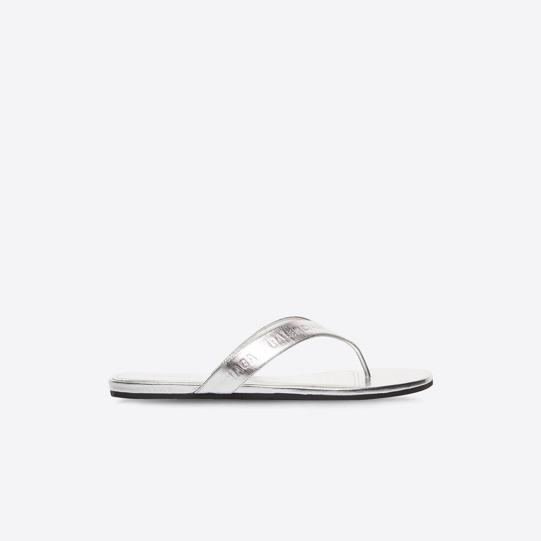 Women's Allover Logo Round Thong Sandal in Silver - 1