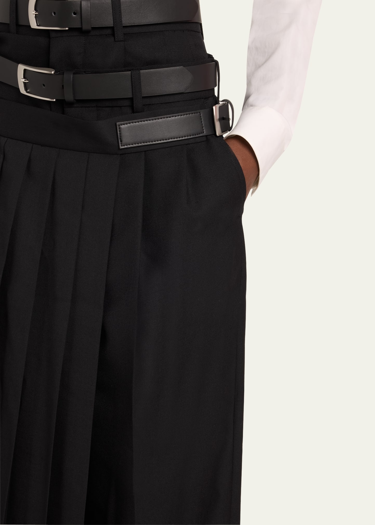 Pleated Skirt Over Wool Pants - 5