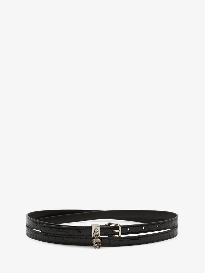 Pave Skull Double Belt in Black - 1