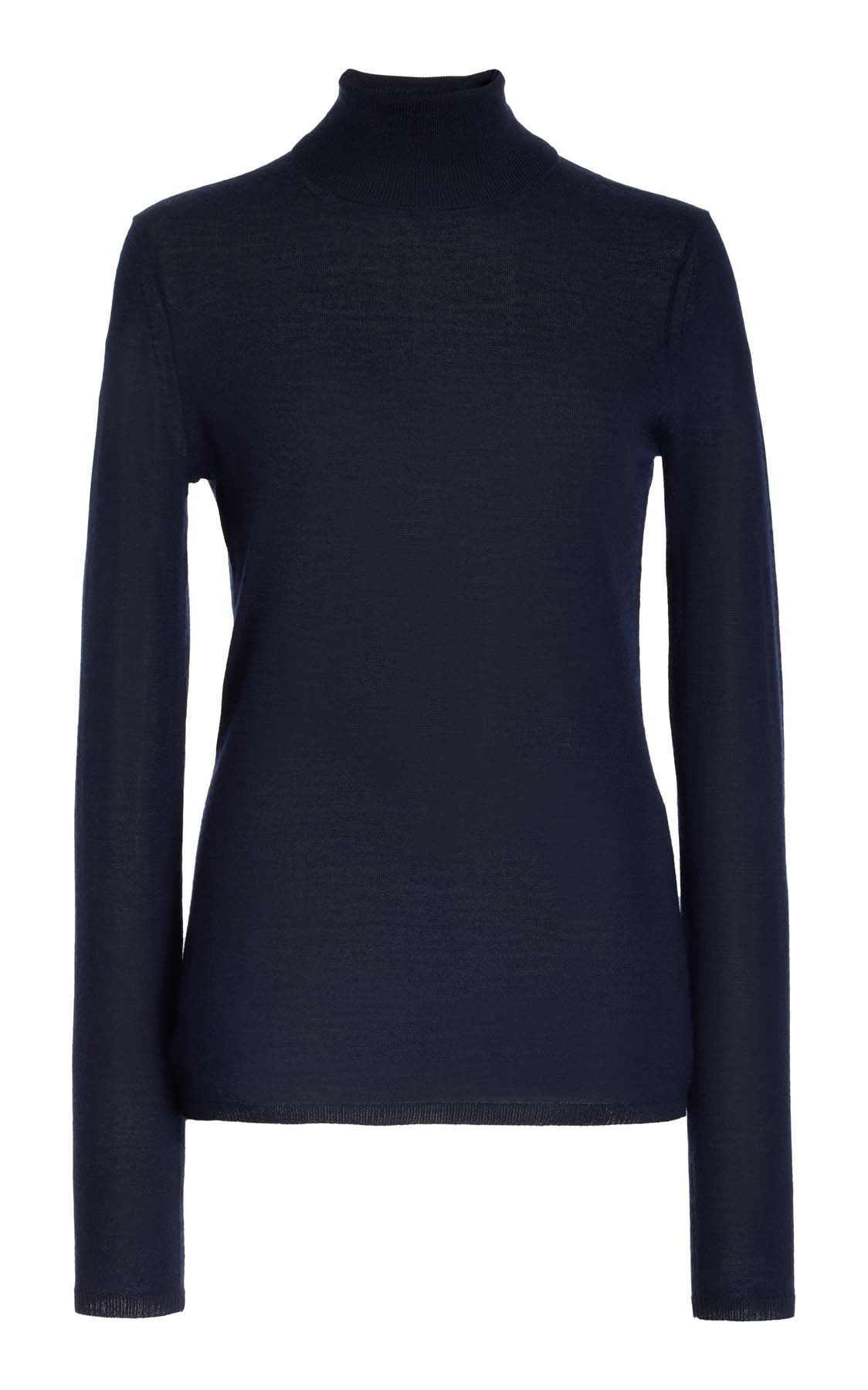 Costa Turtleneck in Dark Navy Cashmere Silk - 1