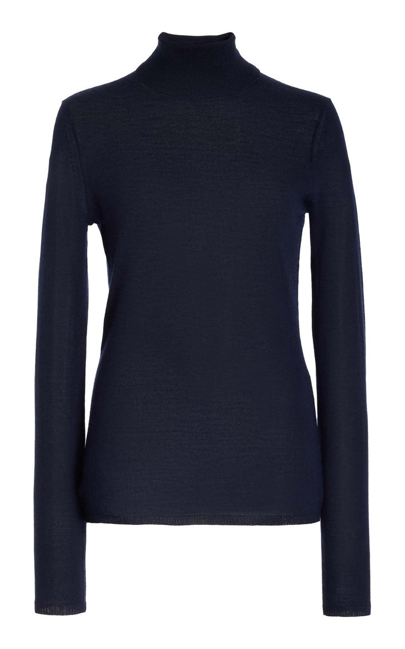 Costa Turtleneck in Dark Navy Cashmere Silk - 1