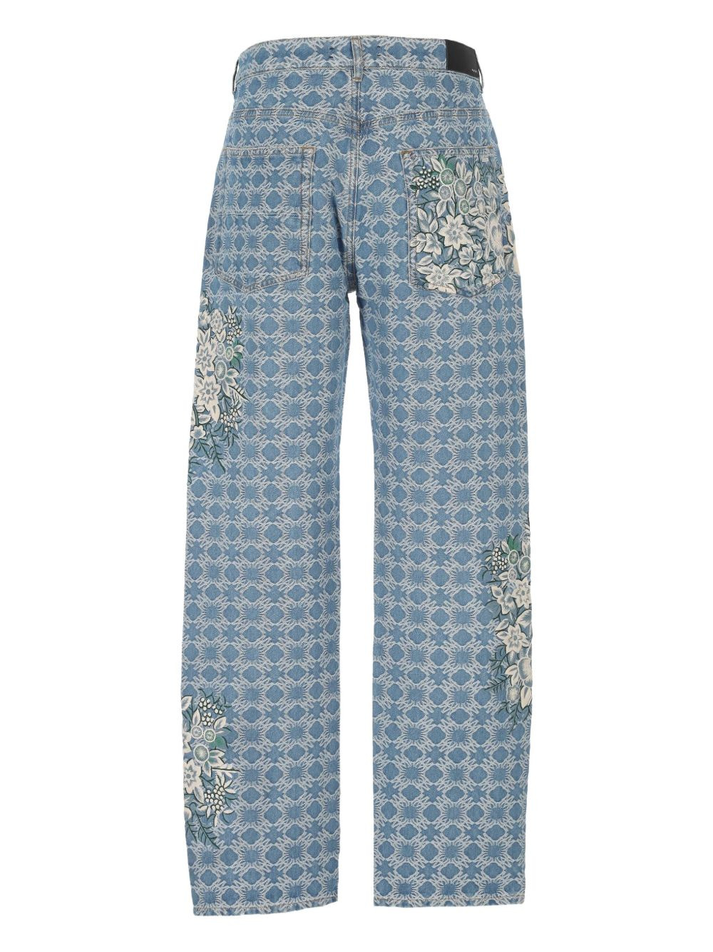 floral-embroidered geometric-pattern trousers - 2