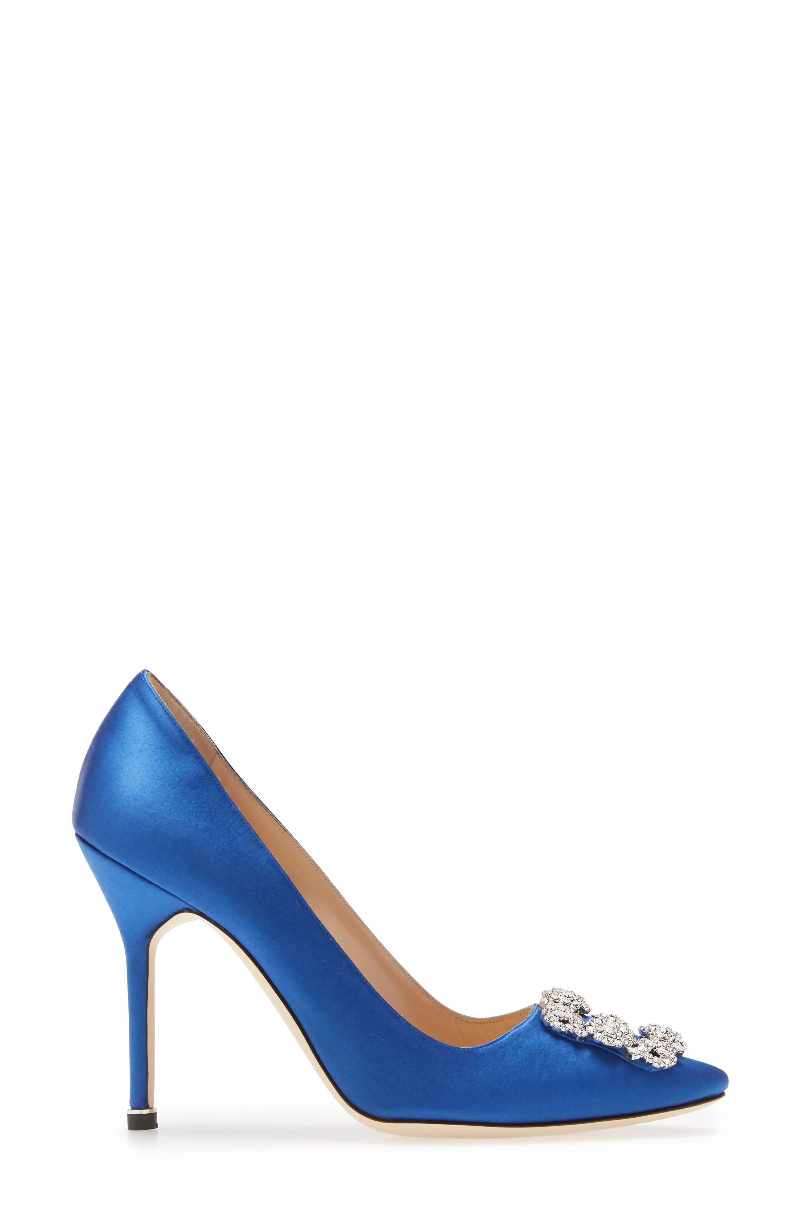Hangisi Pointed Toe Pump in Blue Satin/Clear - 3