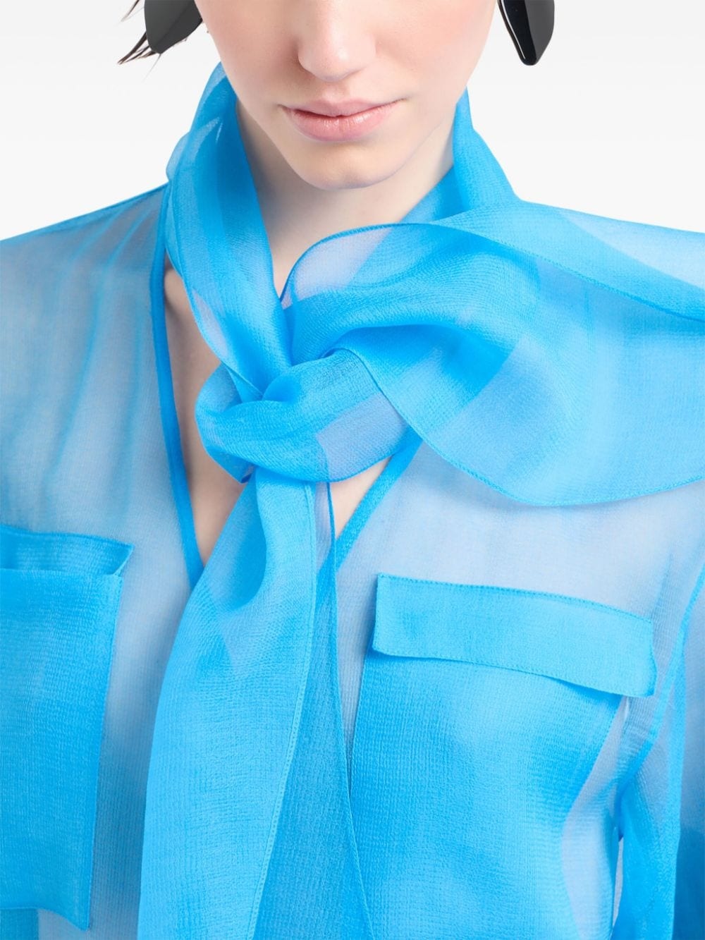 sheer V-neck silk top - 4