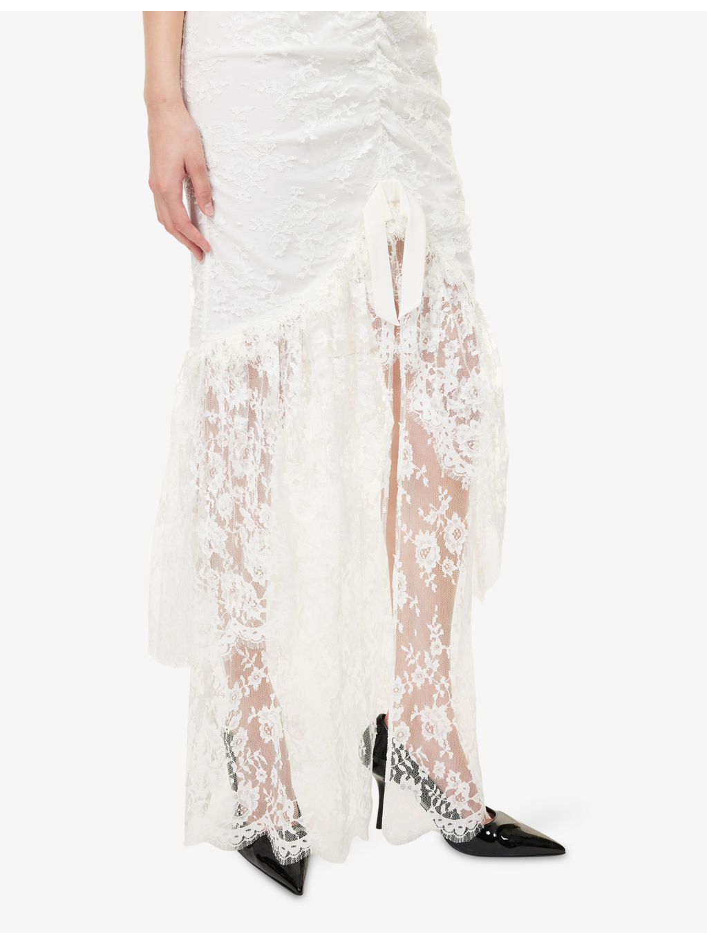 Asymmetric Embellished Lace Gown - 6