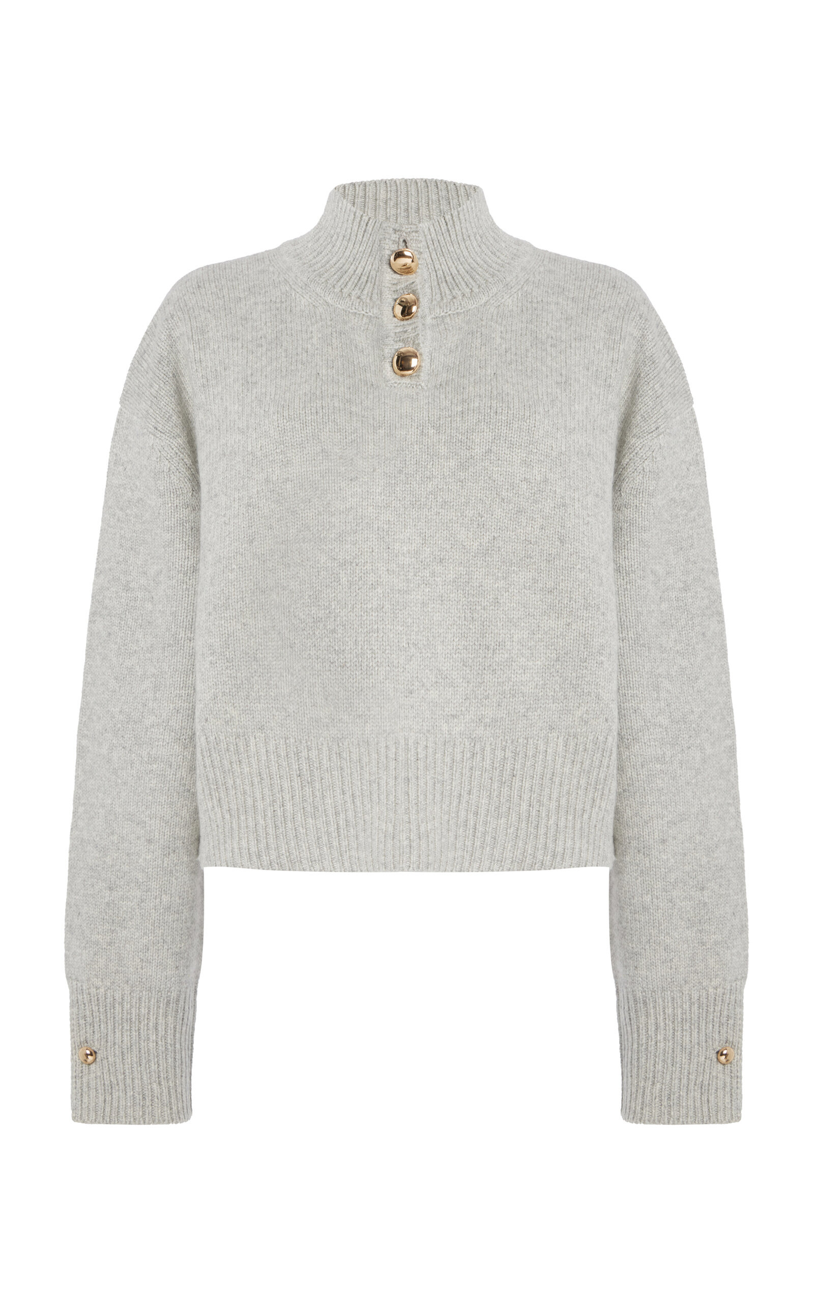 The Rowe Cropped Cashmere Henley Sweater grey - 1