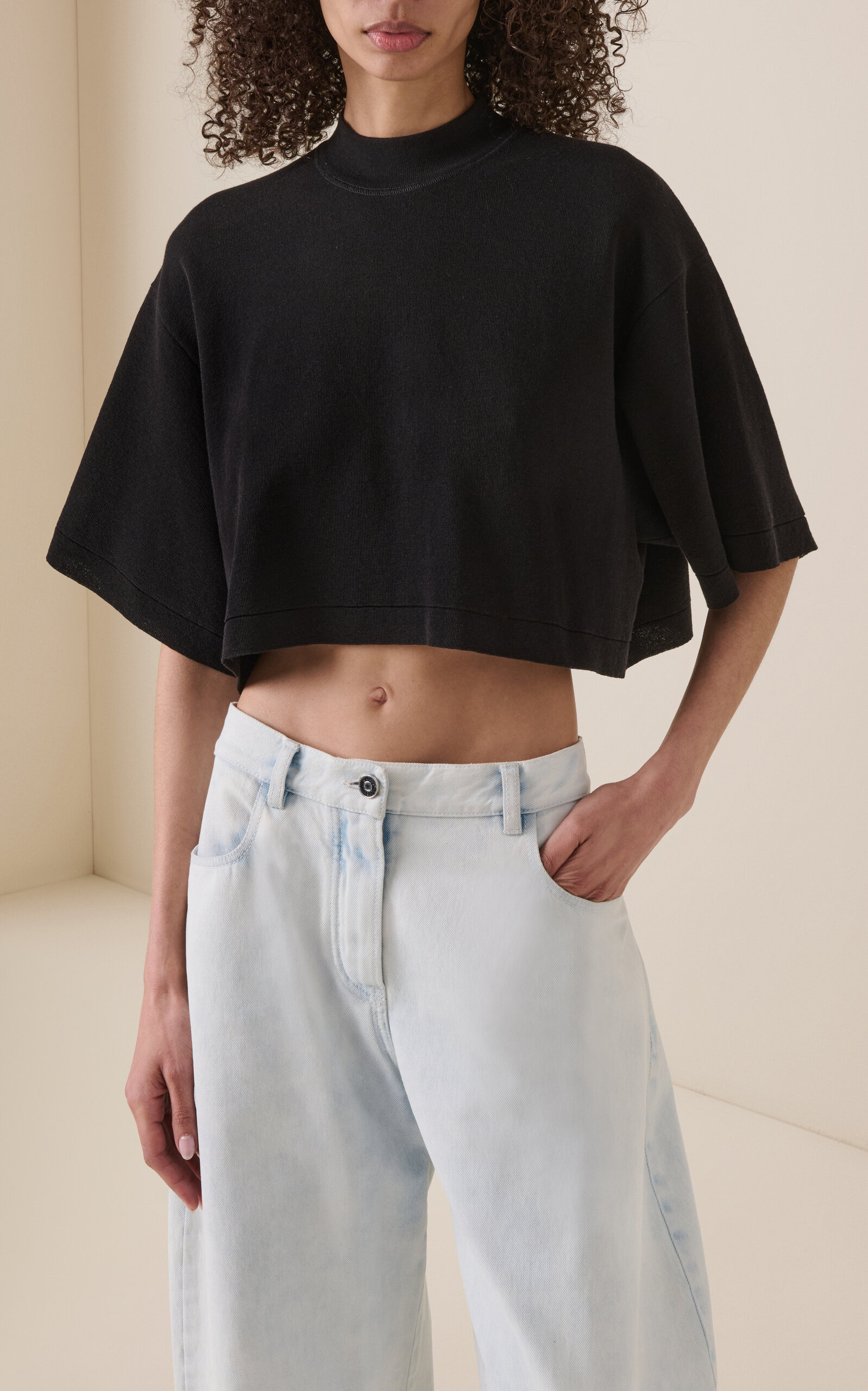 Oversized Cotton-Wool Crop Top black - 3
