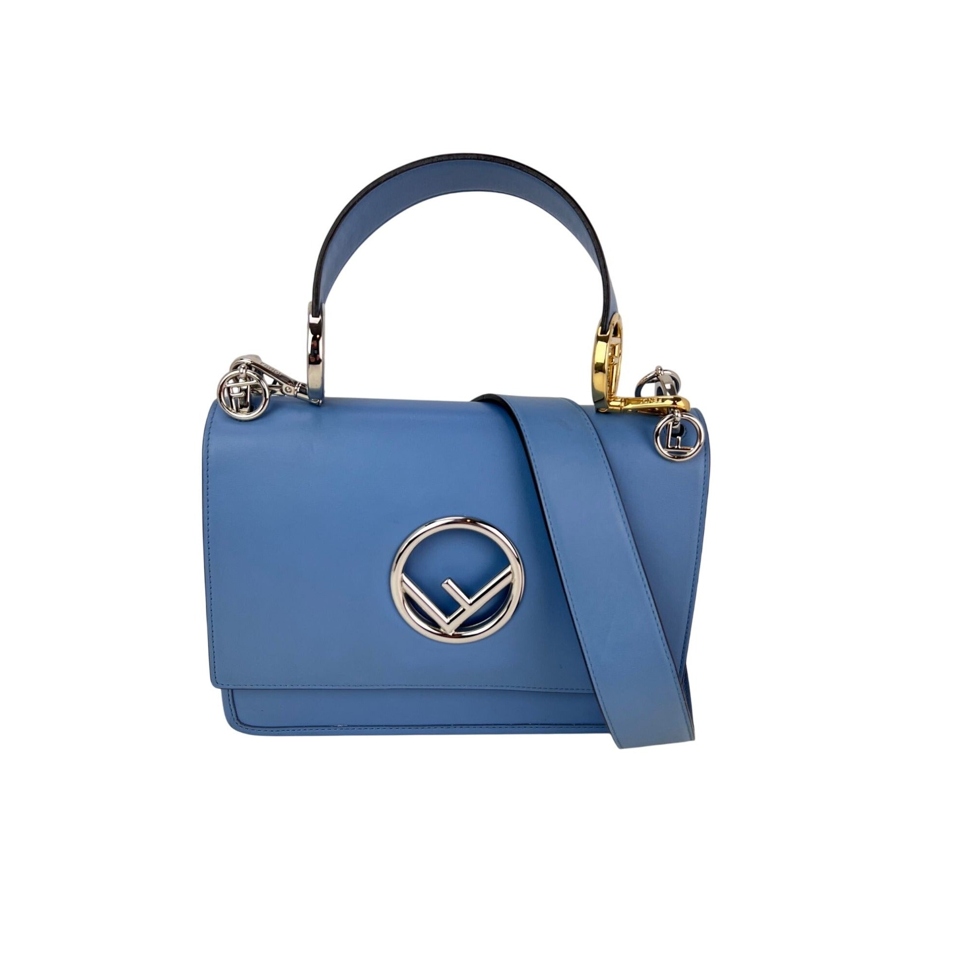 Fendi F Kan 1 Medium Blue Leather Shoulder Hand Bag - 1