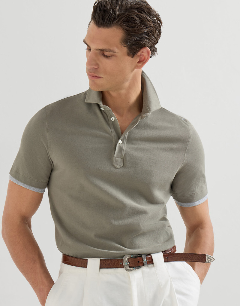 Cotton piqué shirt-style collar polo with faux-layering 5