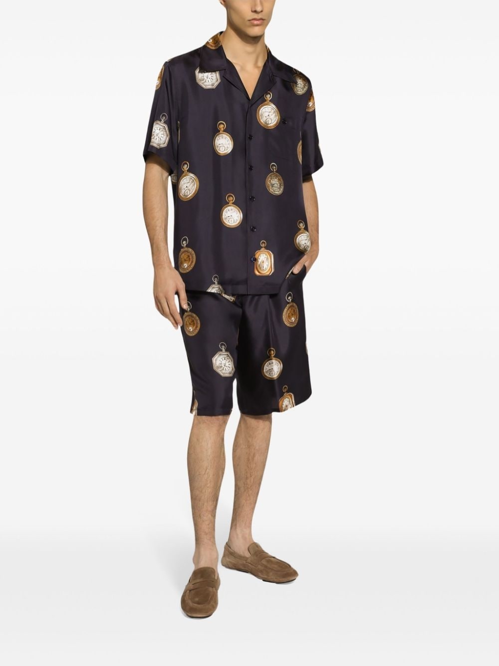 clock-print silk shorts - 2