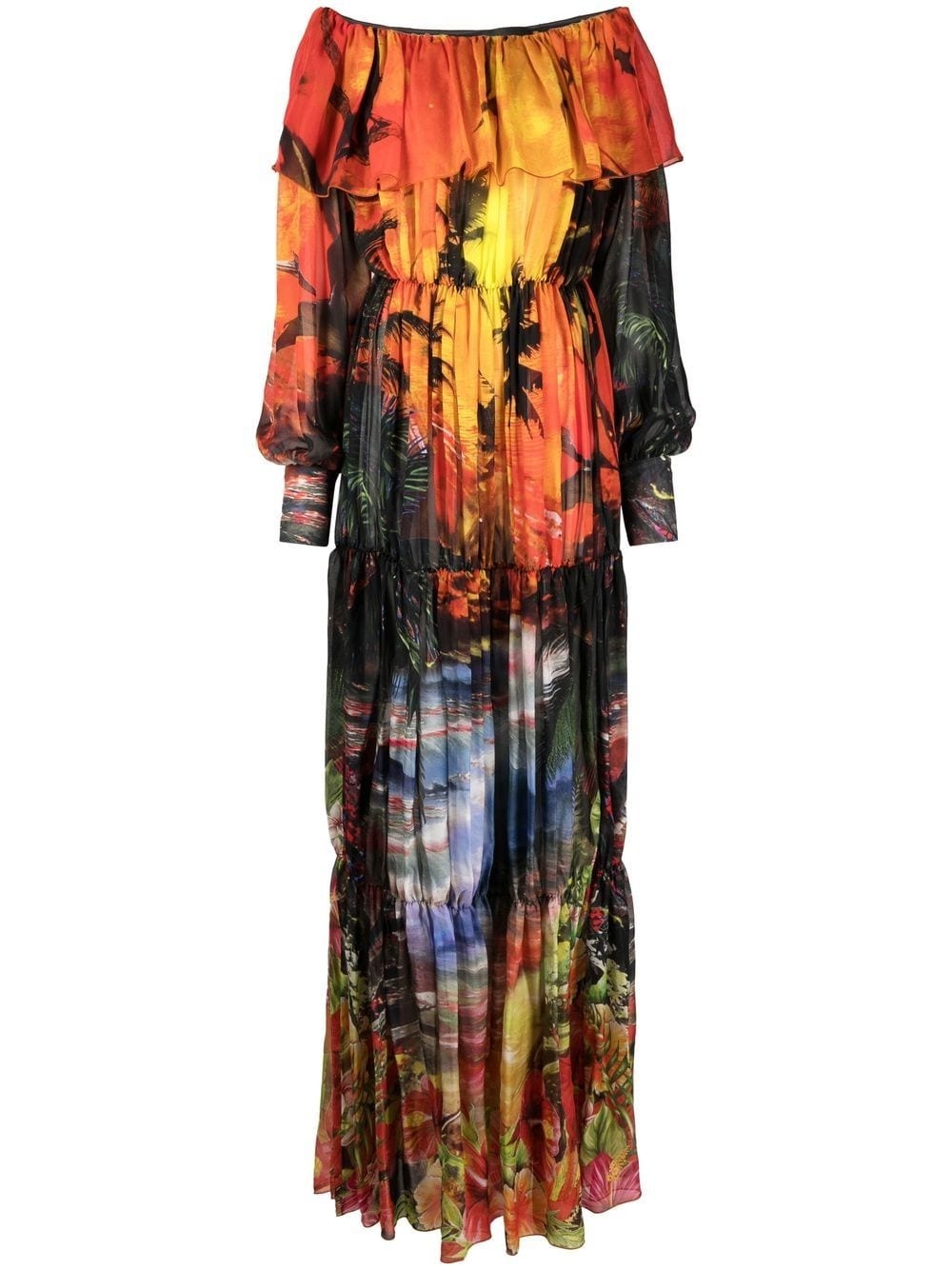 printed pleated maxi dress - 1