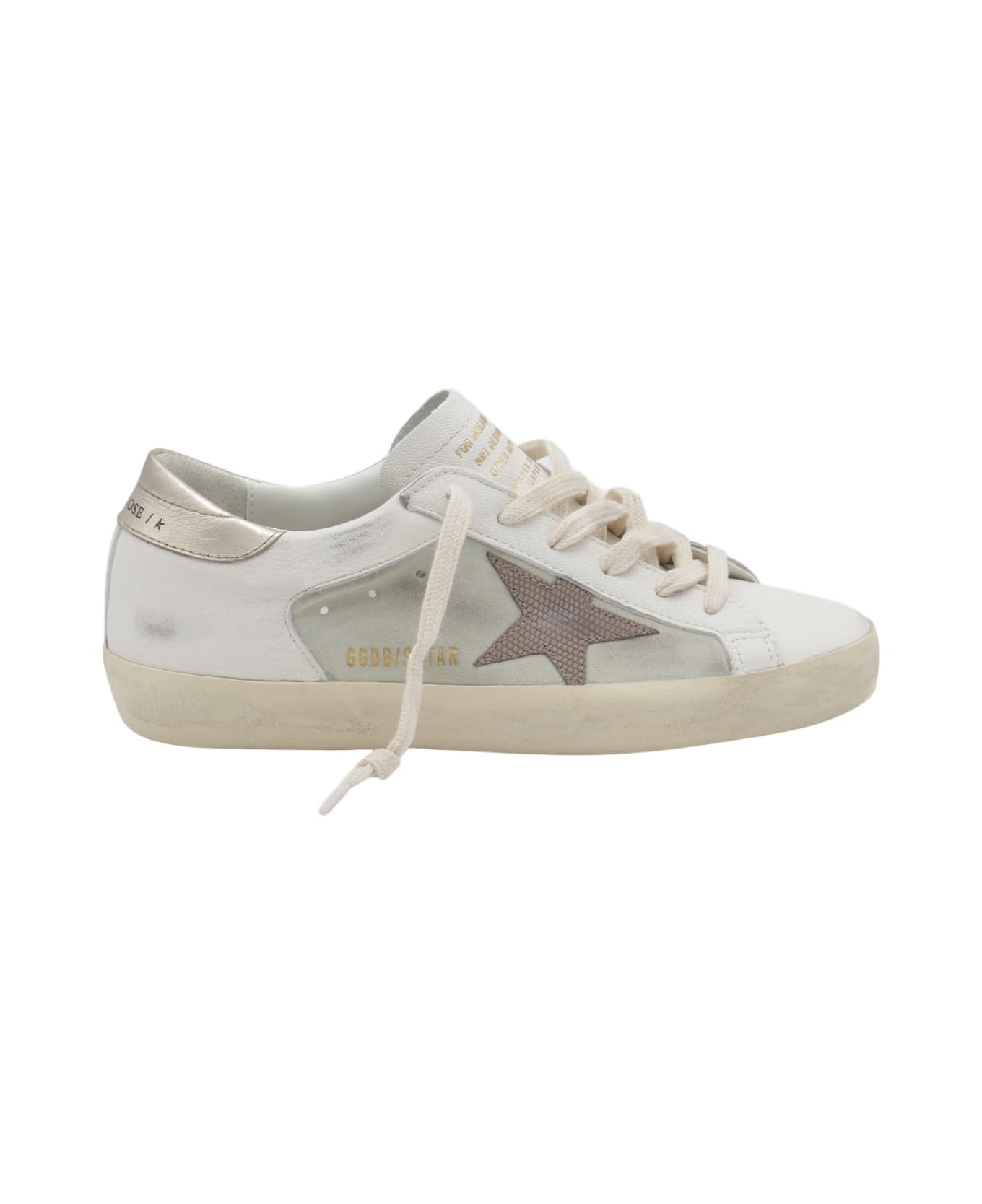 White And Gold Leather Superstar Sneakers - 1