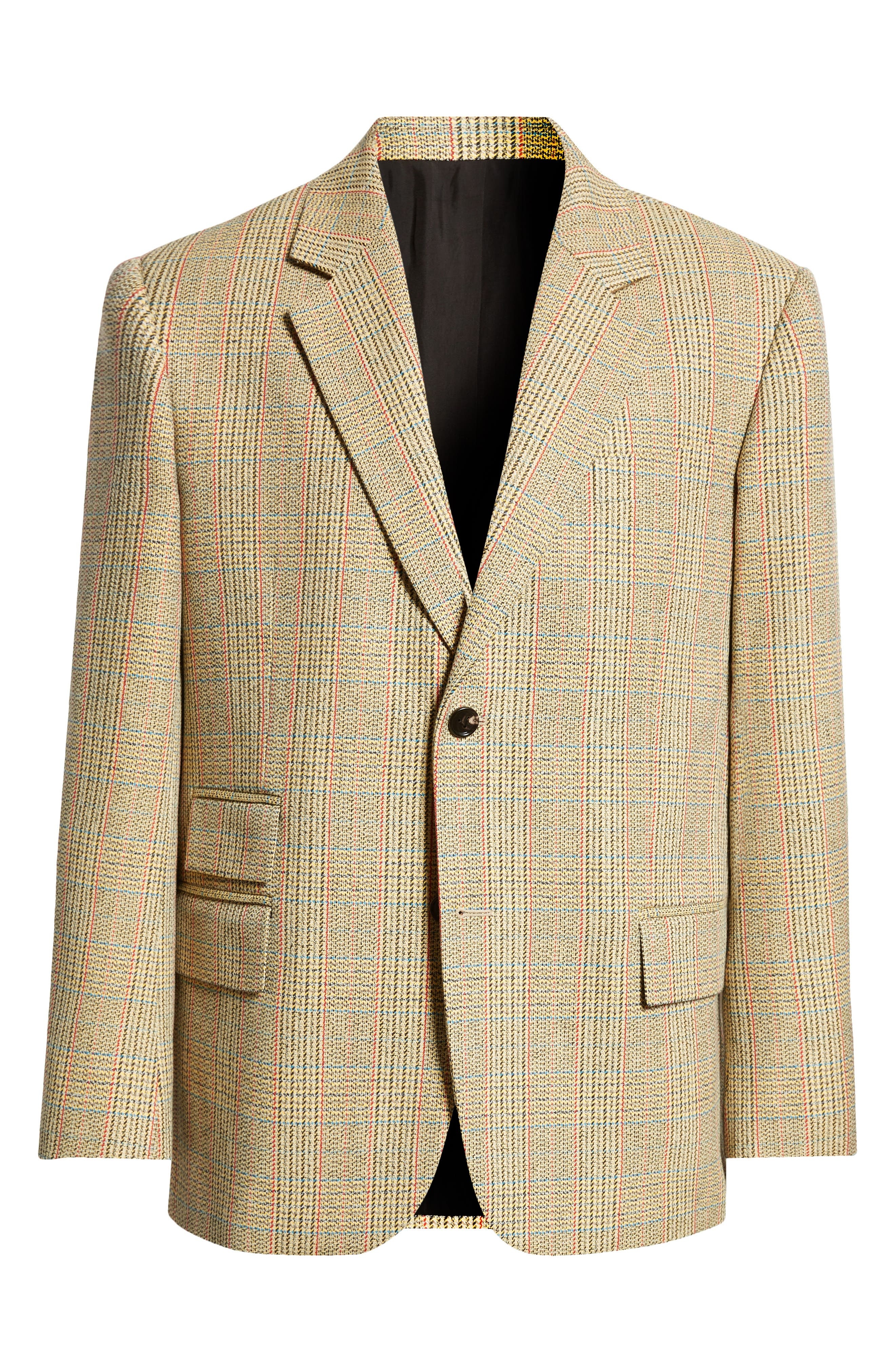 Bottega Veneta Distorted Prince of Wales Wool Blend Sport Coat in Beige/Yellow/Blue at Nordstrom - 7