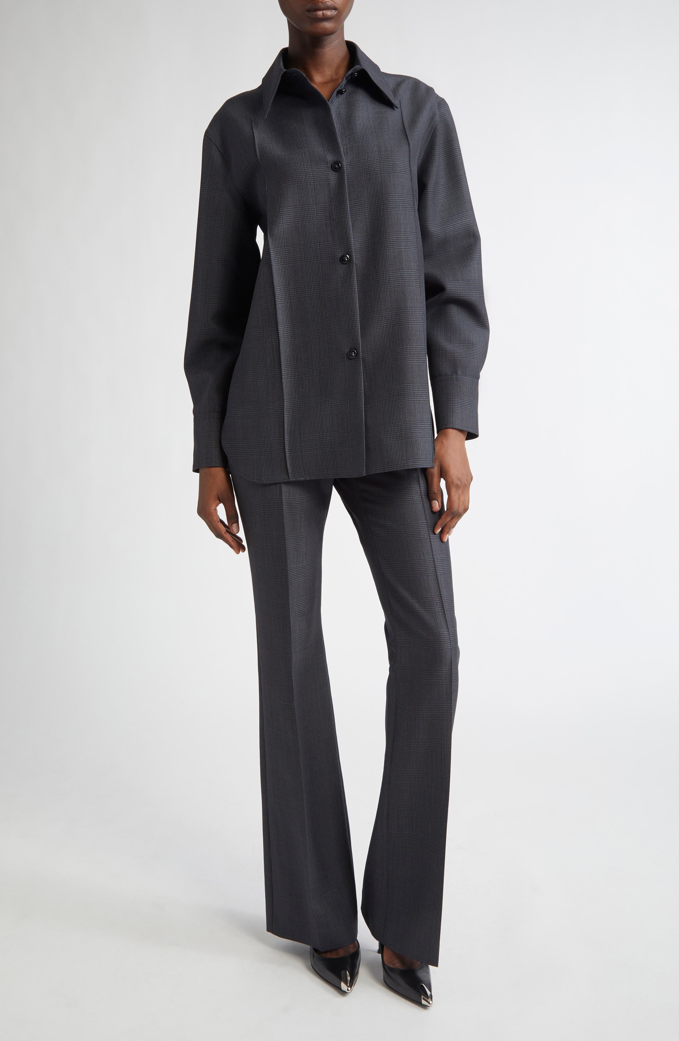 McQueen Prince of Wales Wool & Mohair Bootcut Trousers in Black - 2