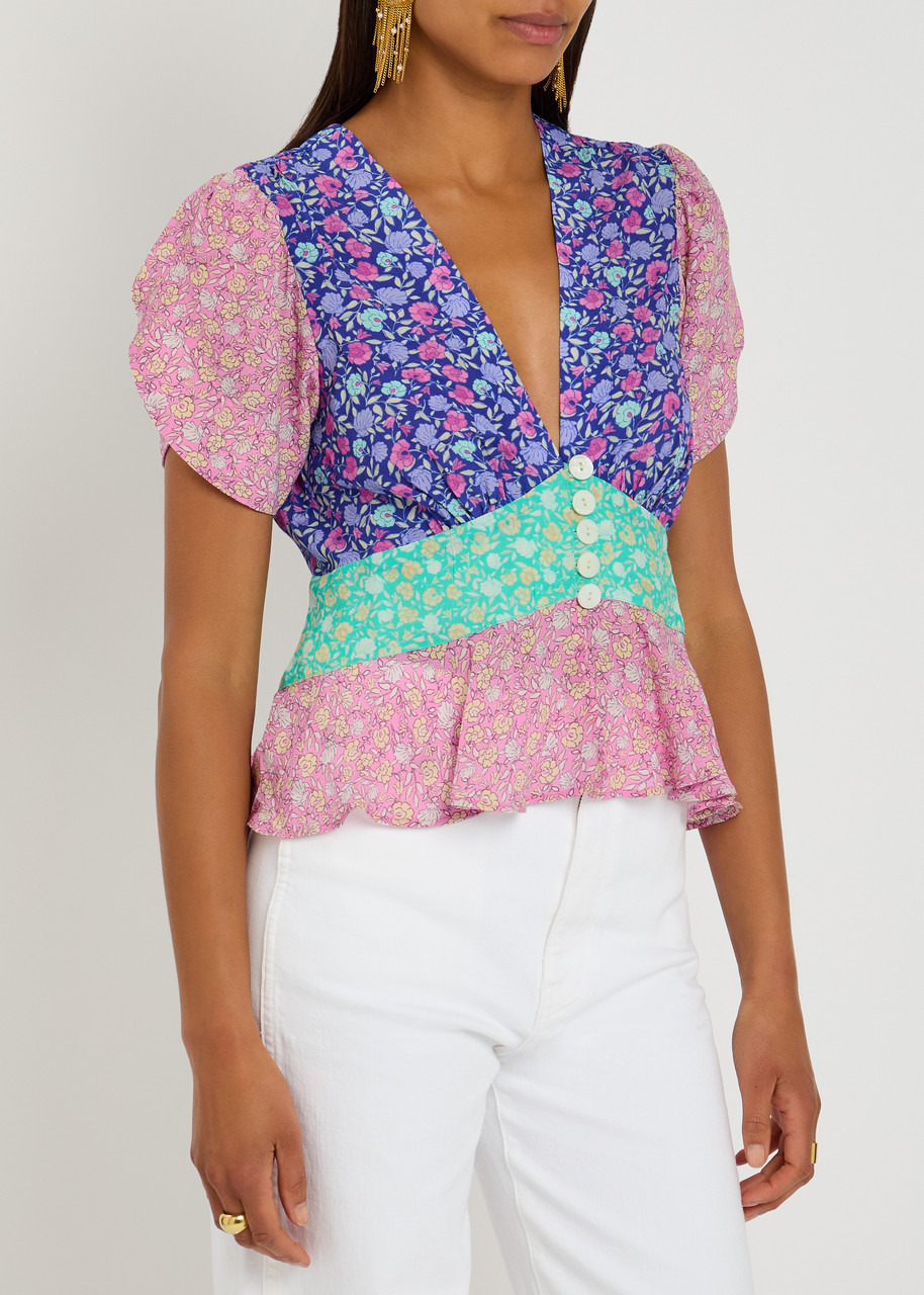 Rixo Reine Shell Pansy Chiffon Blouse - 2