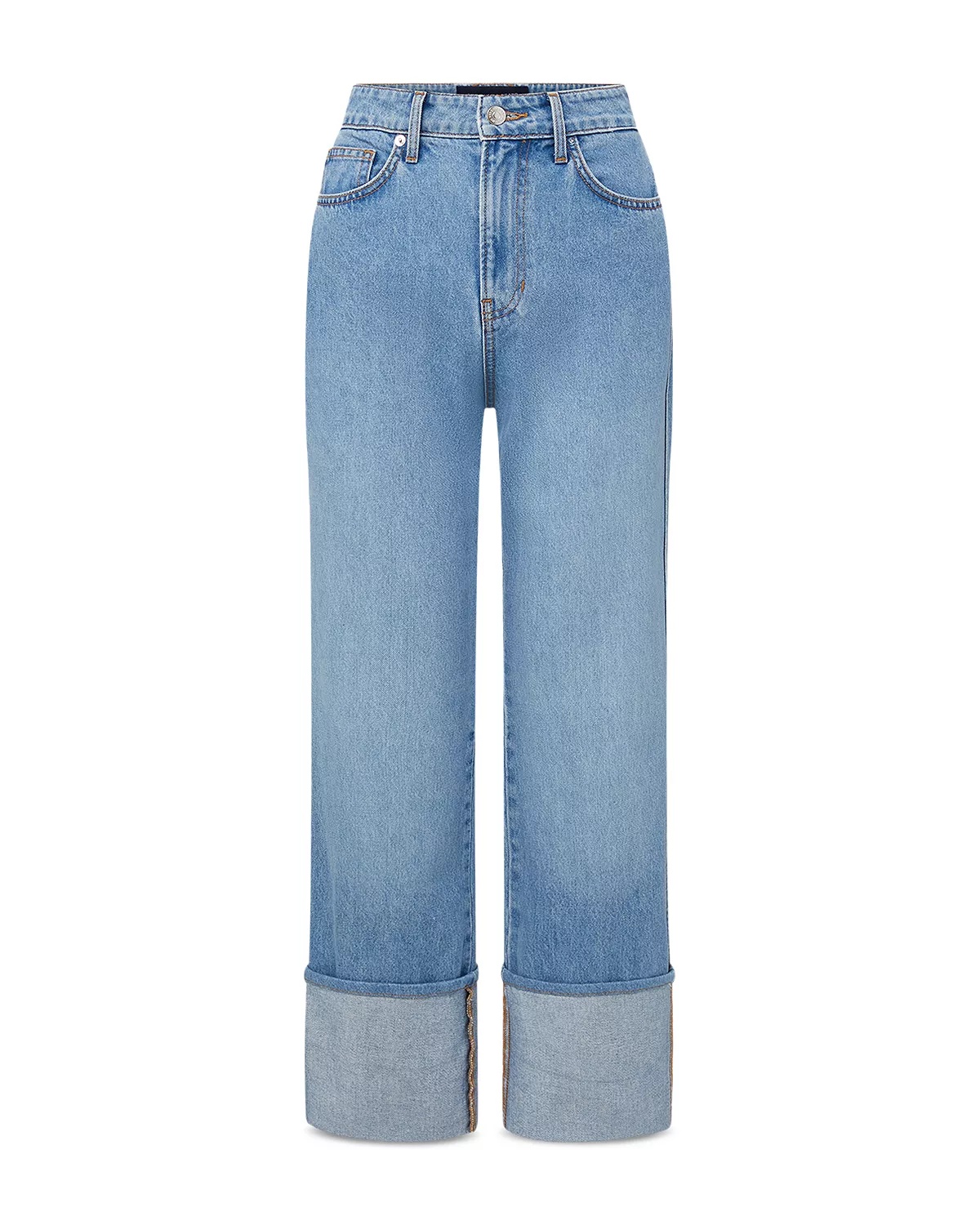 Dylan High Rise Straight Leg Cuffed Ankle Jeans in Silver Blue - 5