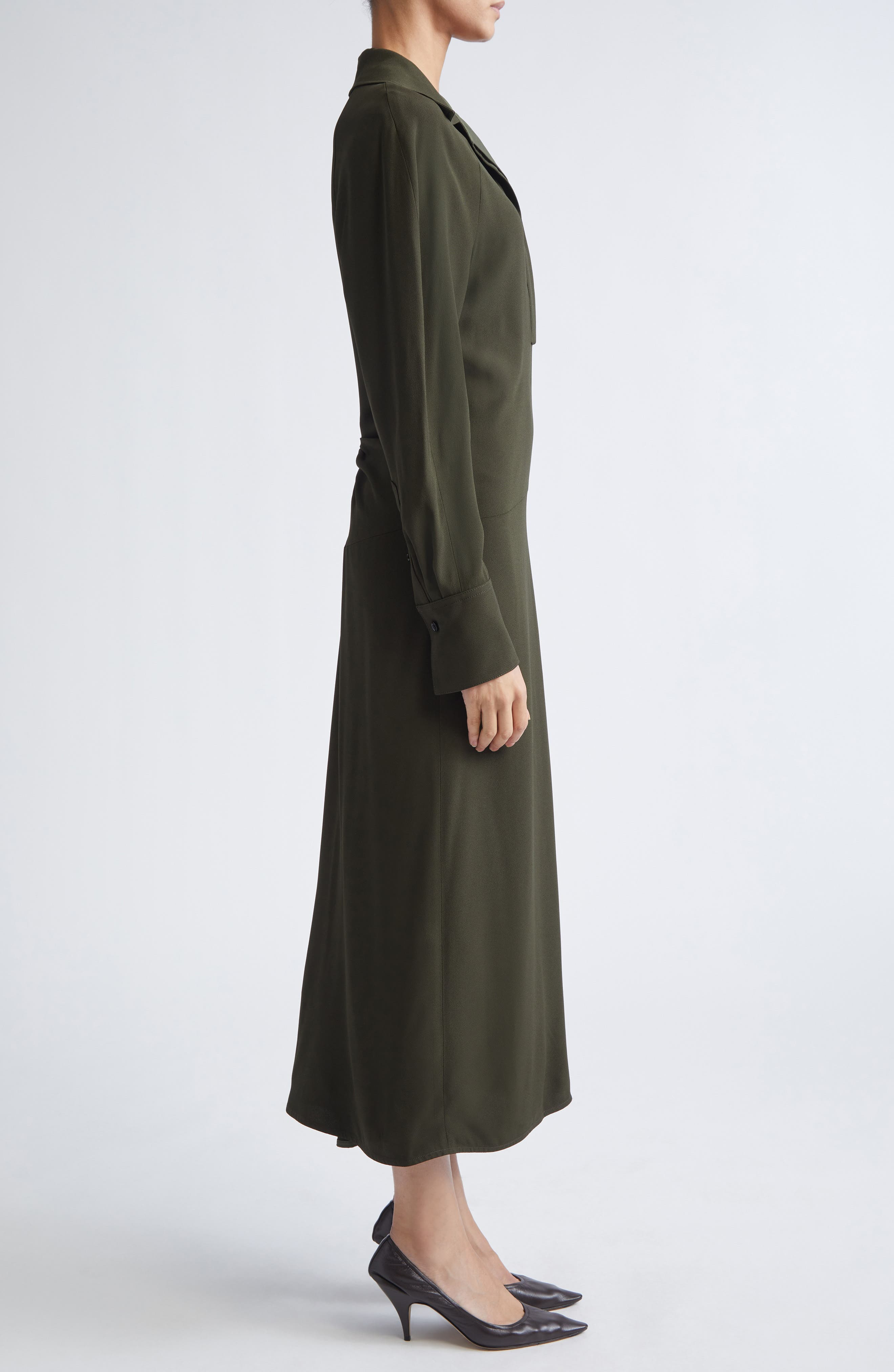 Victoria Beckham Polo Collar Long Sleeve in Dark Olive at Nordstrom - 3