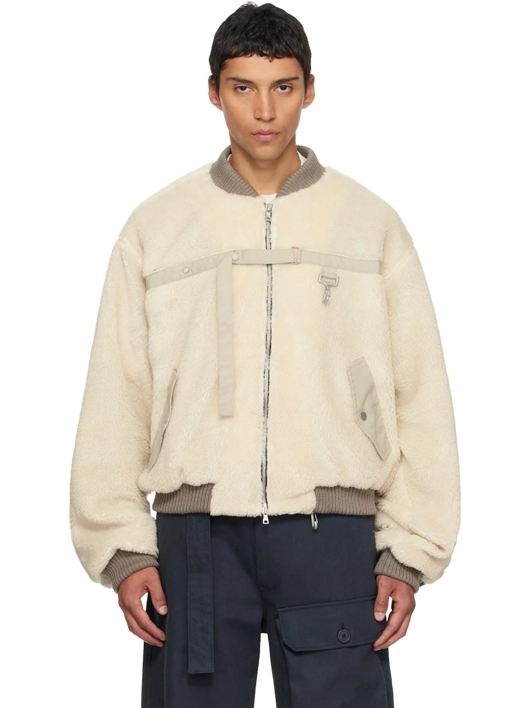 Beige Sherpa Fleece Bomber jacket - 1
