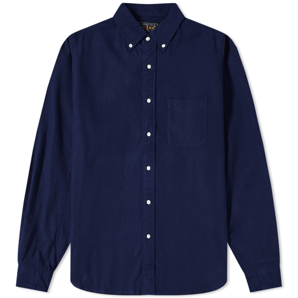 Beams Plus Button Down Solid Flannel Shirt - 1