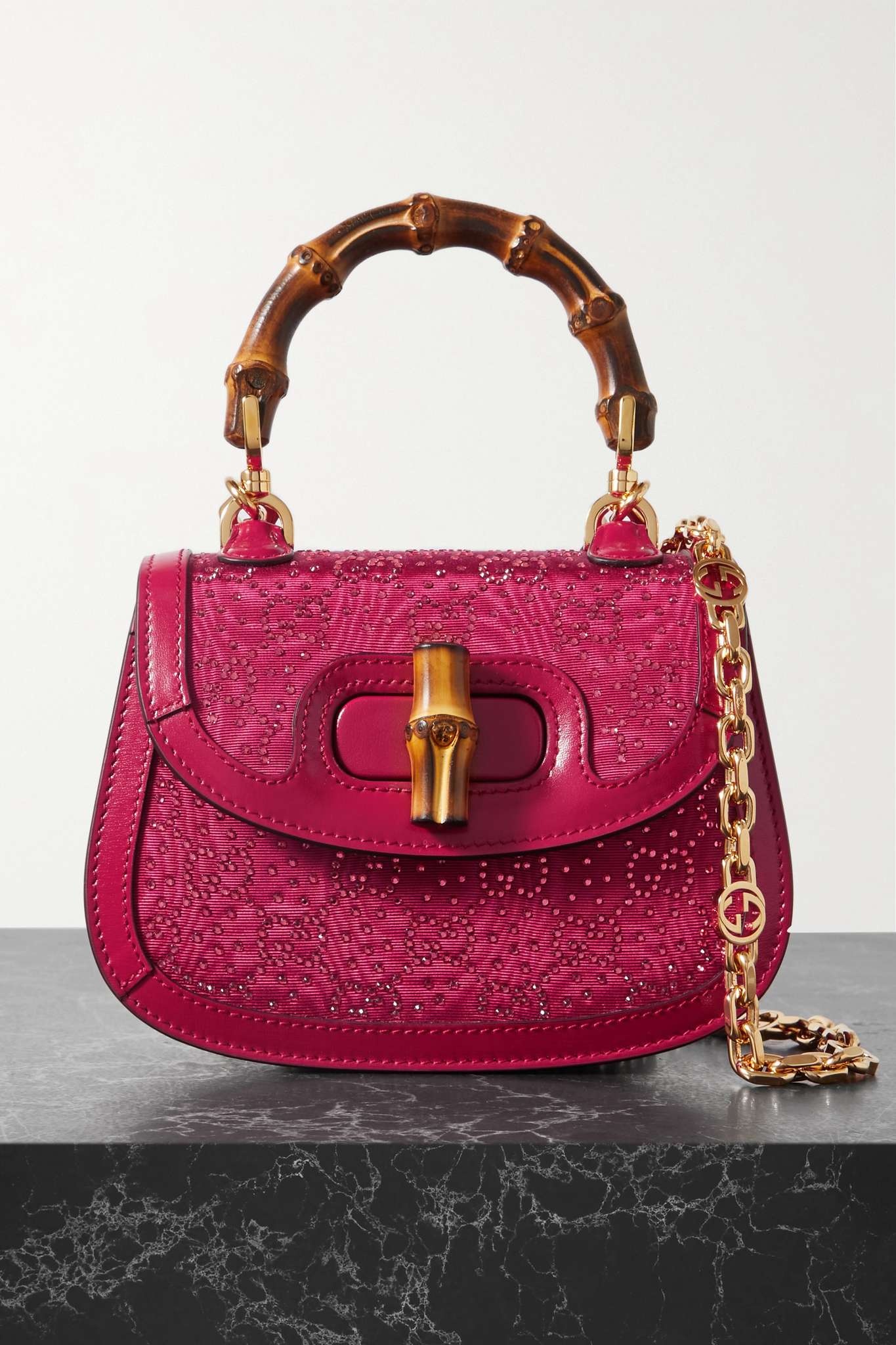 Mini Rich crystal-embellished faille and leather shoulder bag - 1