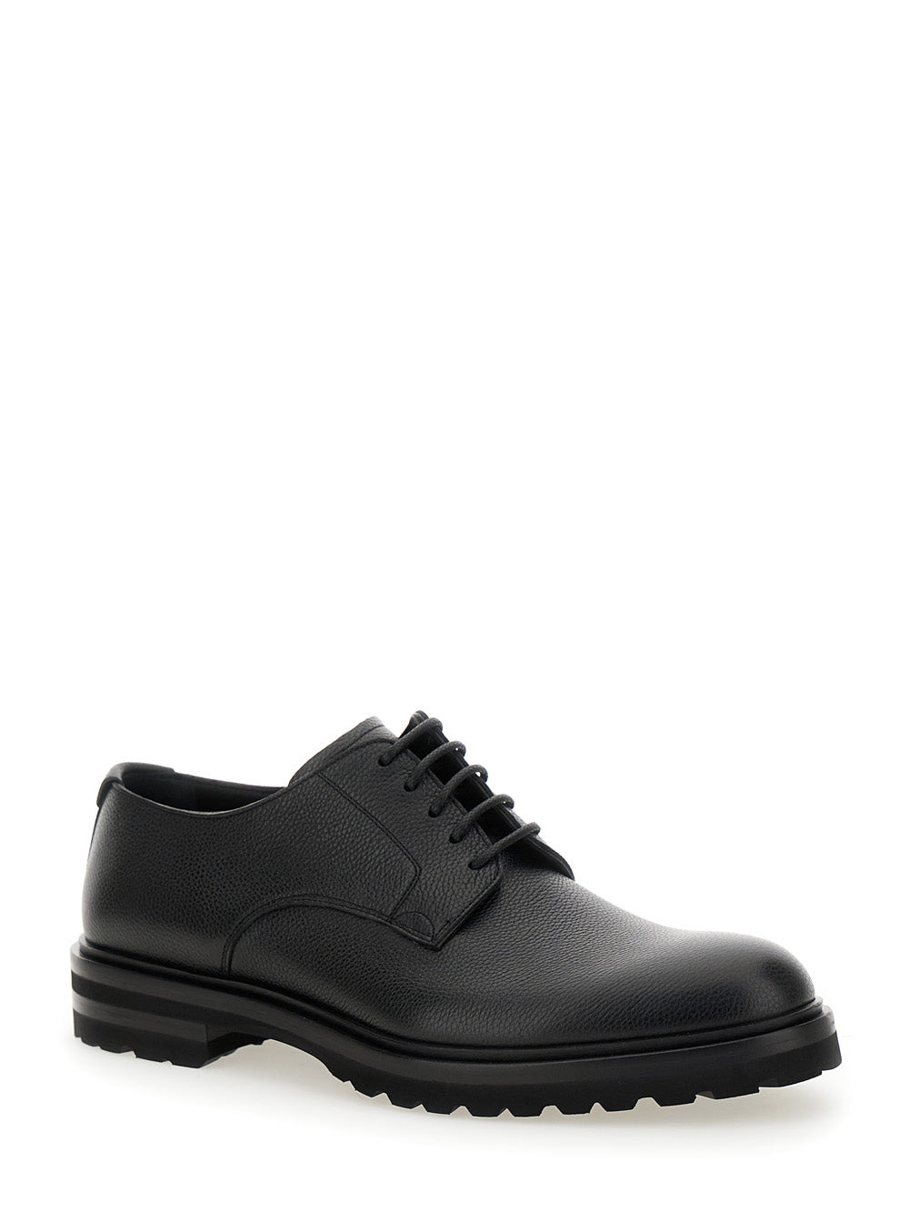 Dolce & Gabbana Men 'Altavilla' Black Derby Lace-Up Shoes With Metal Dg Logo On Heel In Brushed Leat - 2