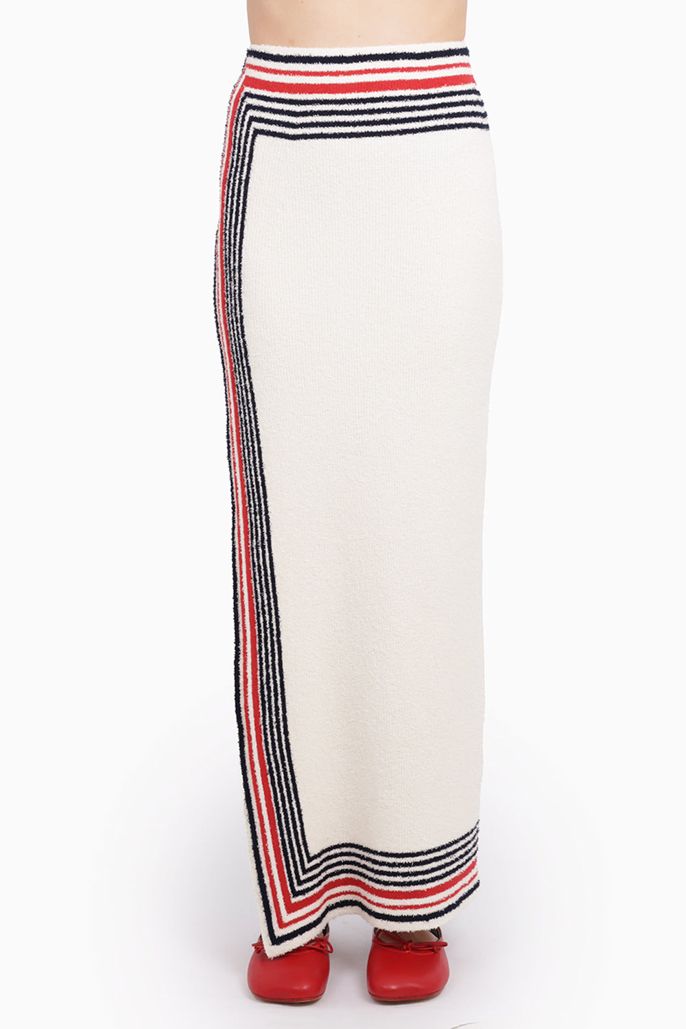 BOUCLE STRIPE CUT-OUT MAXI KNIT SKIRT | CREAM/NAVY/RED - 3