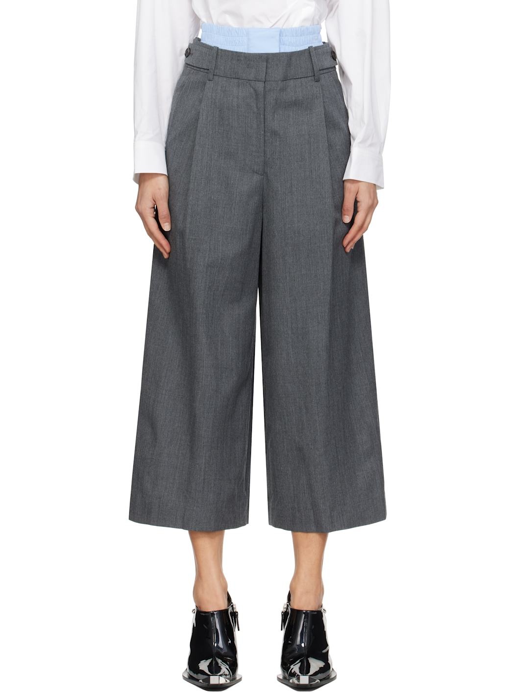 Gray Double Waisted Tucked Trousers - 1