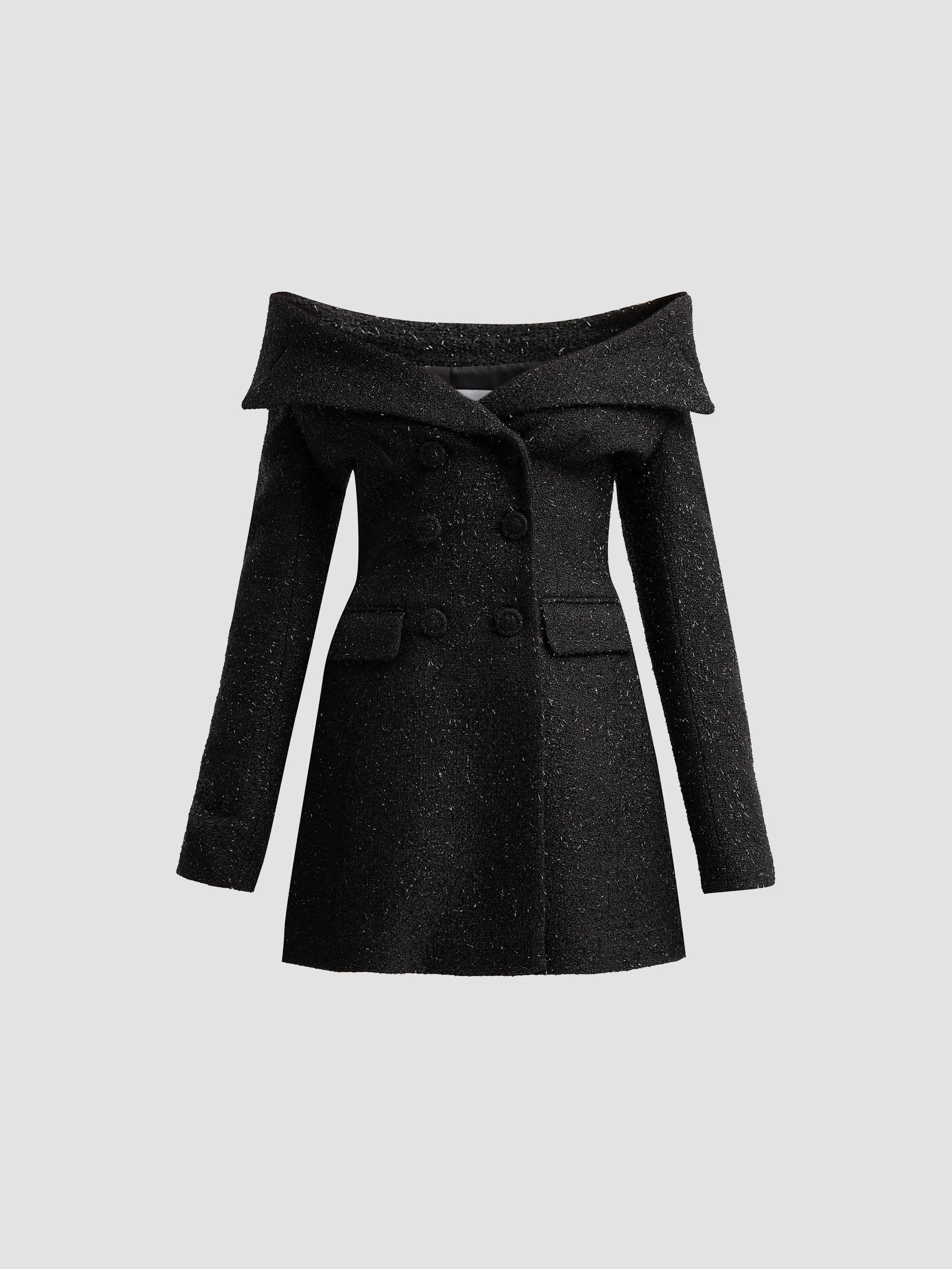 Women's Metallic Boucle Mini Dress - Black - 1