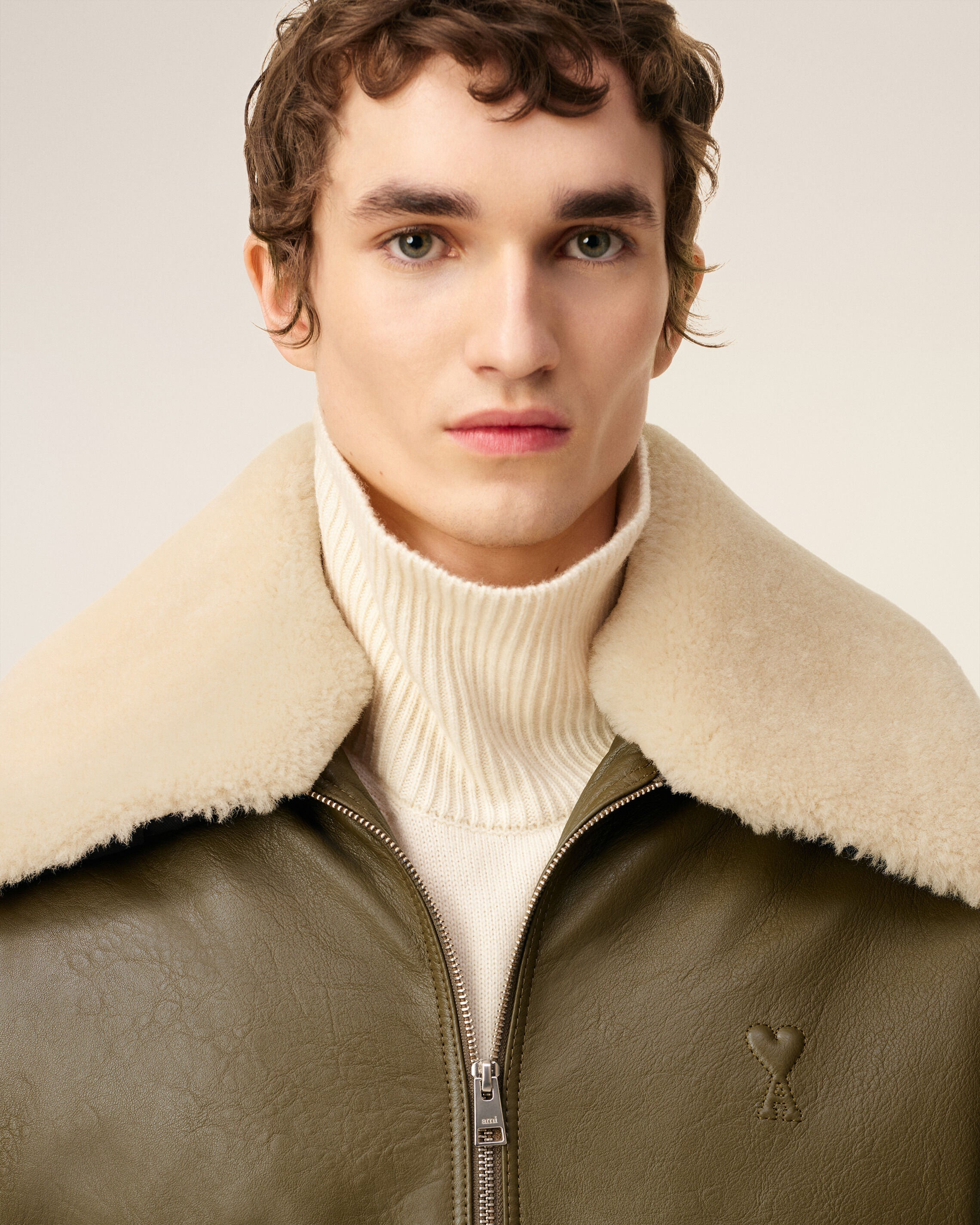 GREEN LEATHER ZIPPED JACKET - 4