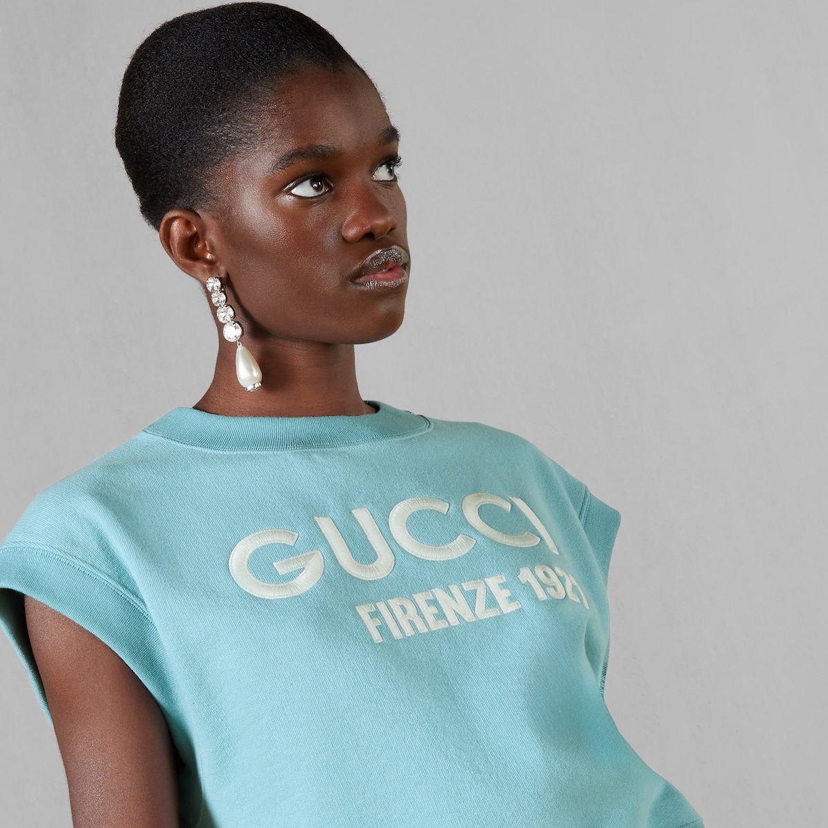 Cotton cropped sweatshirt with embroidery - 3