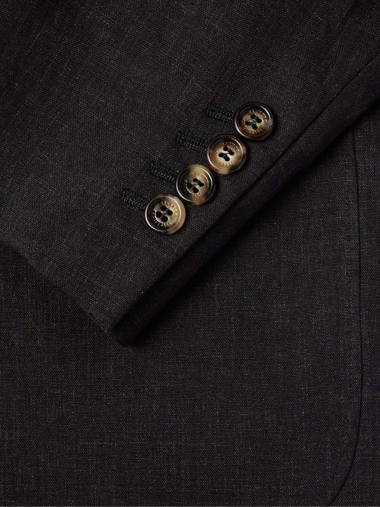 Double-Breasted Linen Suit Jacket Black - 4