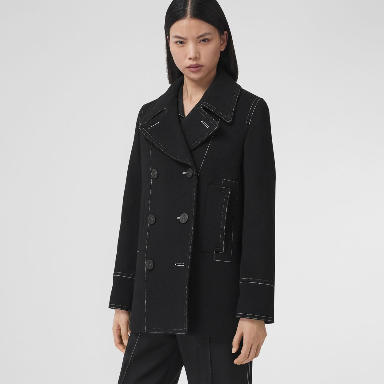 Topstitched Wool Cashmere Pea Coat - 6