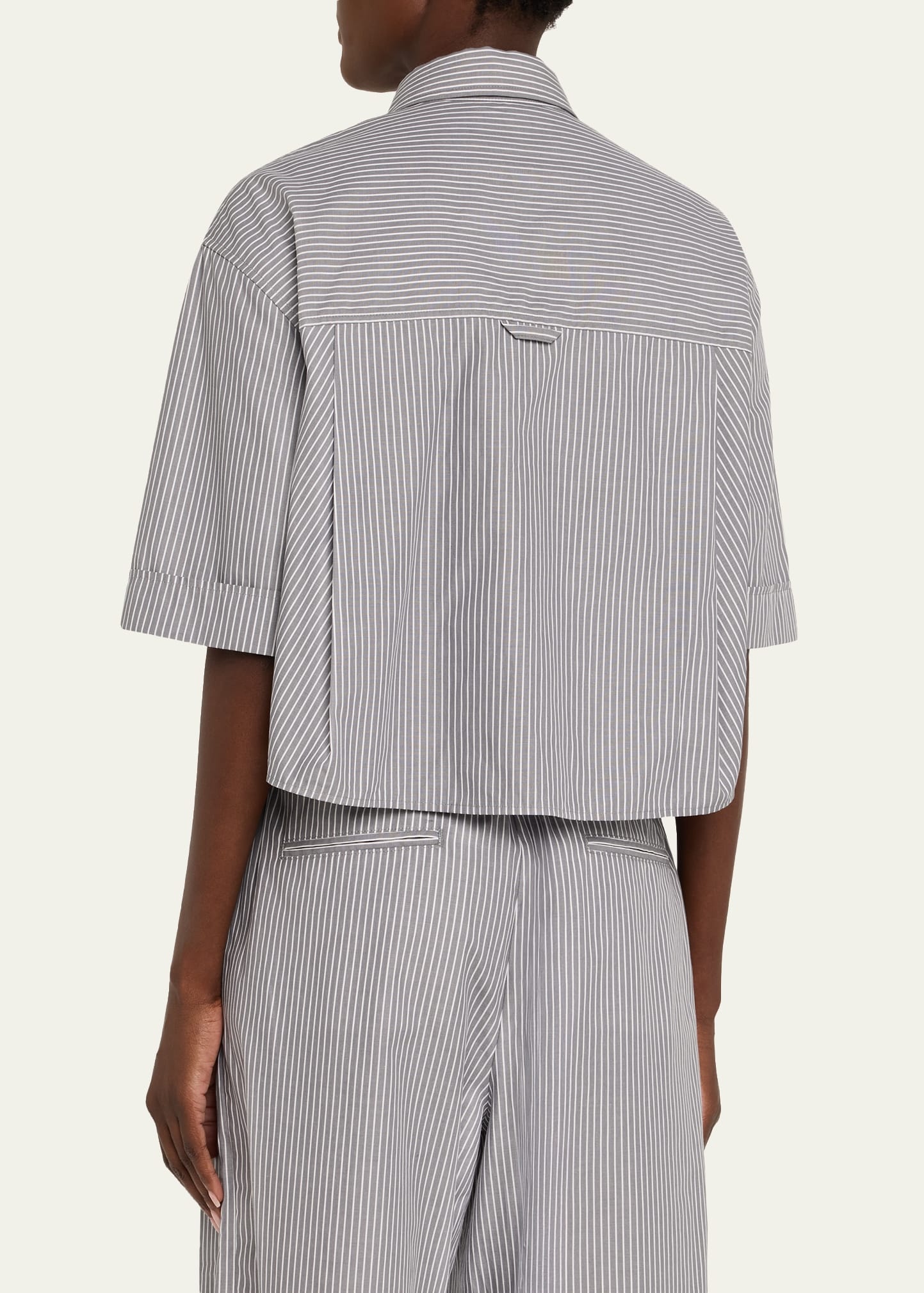 Railroad Stripe Cropped Oversized Shirt - 3