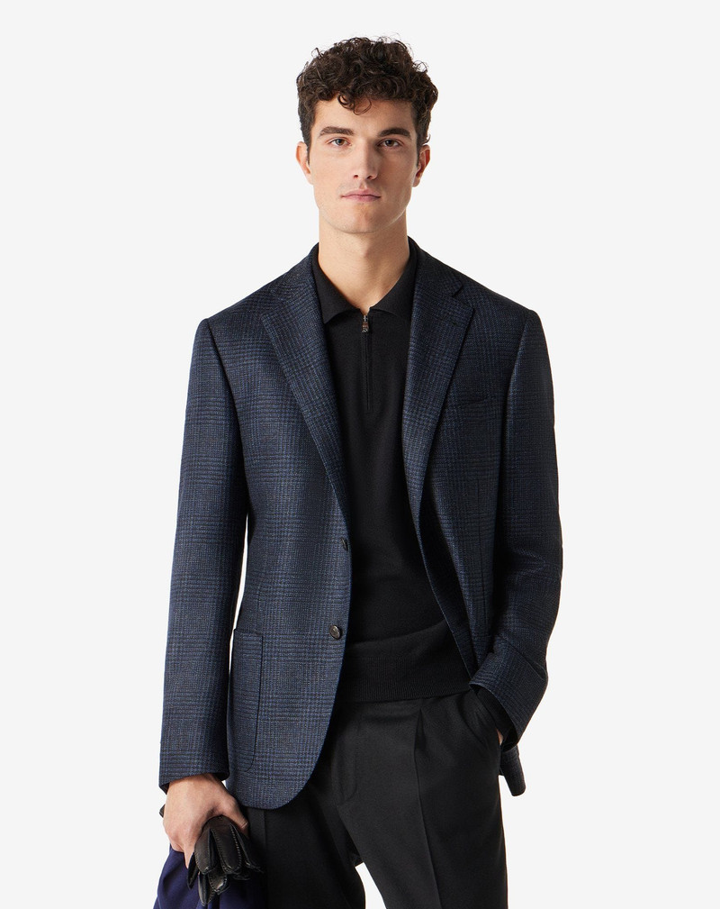 CORNELIANI Blue glen plaid wool jacket outlook