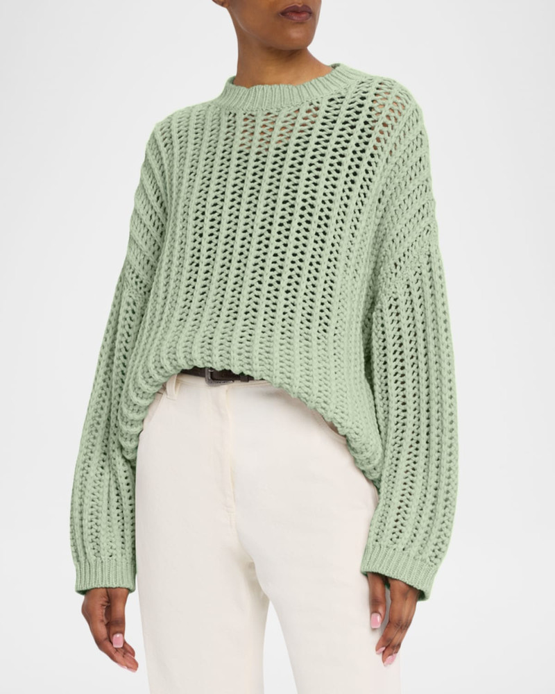 Open-Work Retro Crewneck Cashmere Sweater 4