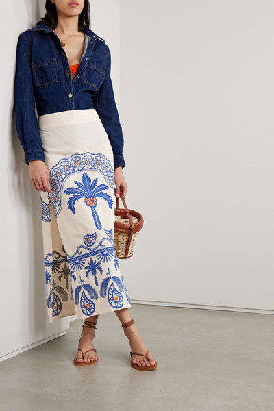 Johanna Ortiz + NET SUSTAIN Nature Walk embroidered cotton-blend midi skirt outlook