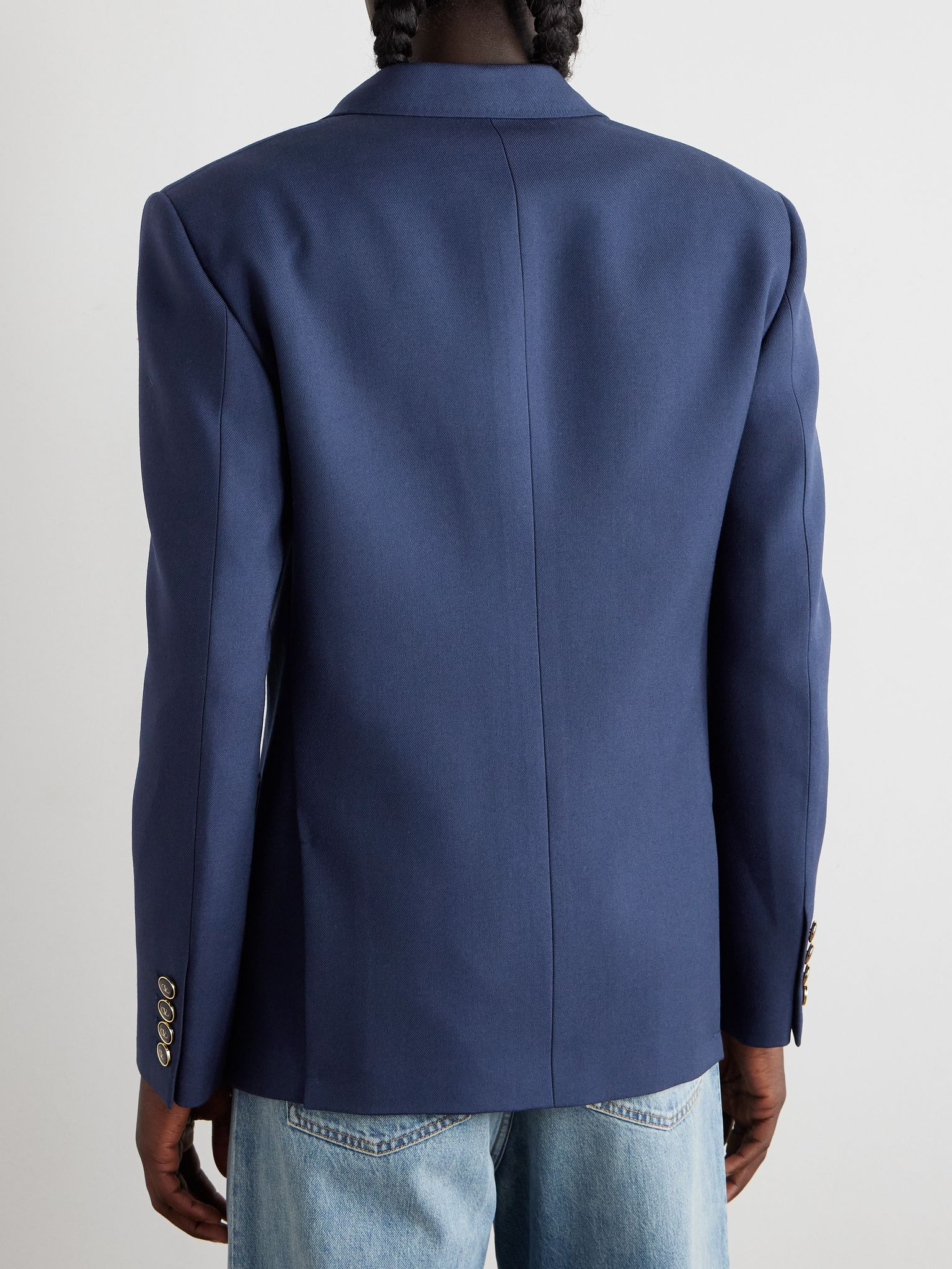 Slim-Fit Wool-Gabardine Blazer Blue - 4