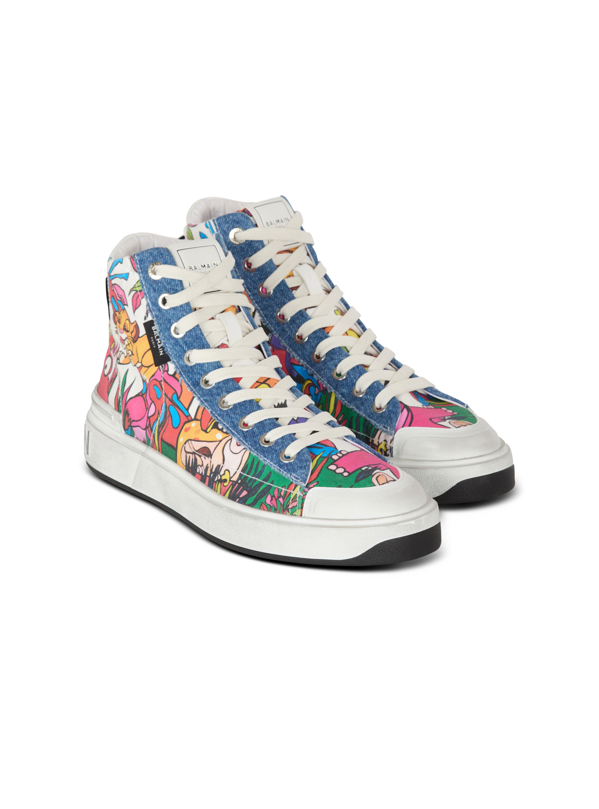 Disney x Balmain: The Lion King - B-Court High Top trainers with Enfant Précoce print - 2