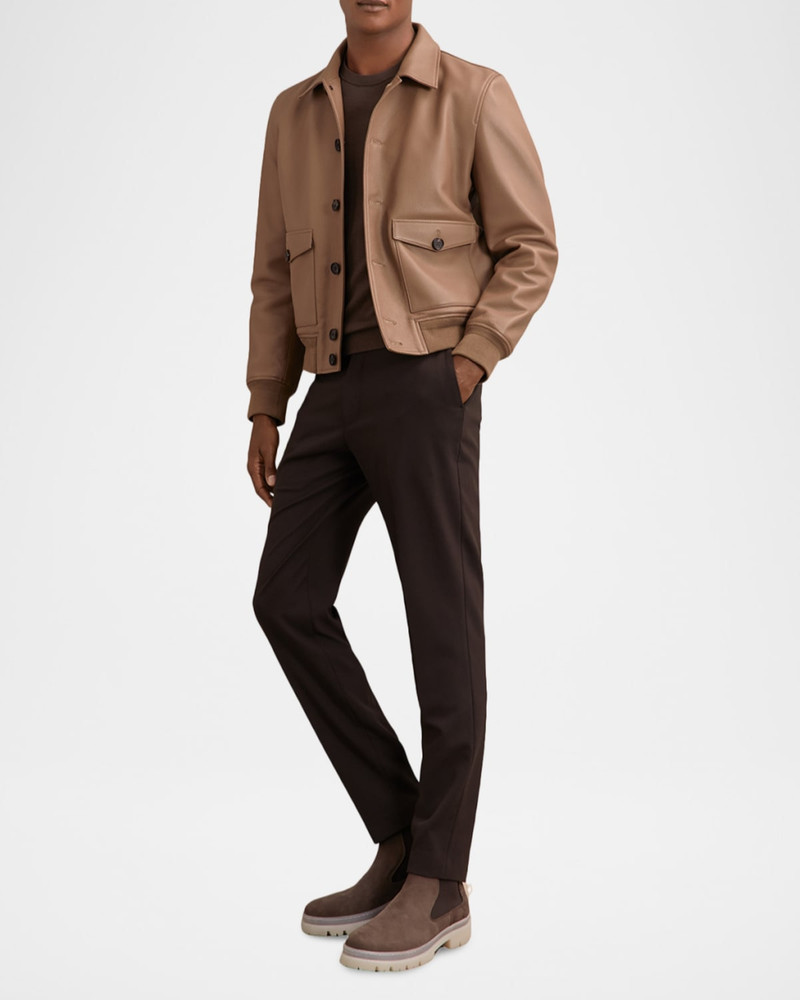 REISS Men's Harrington Tumbled Leather Jacket outlook