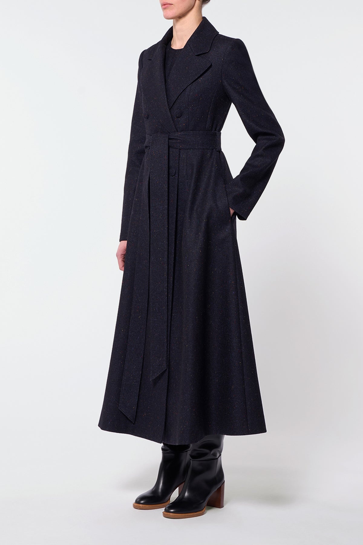 Reith Trench Coat in Dark Navy Multi Virgin Wool Tweed - 3