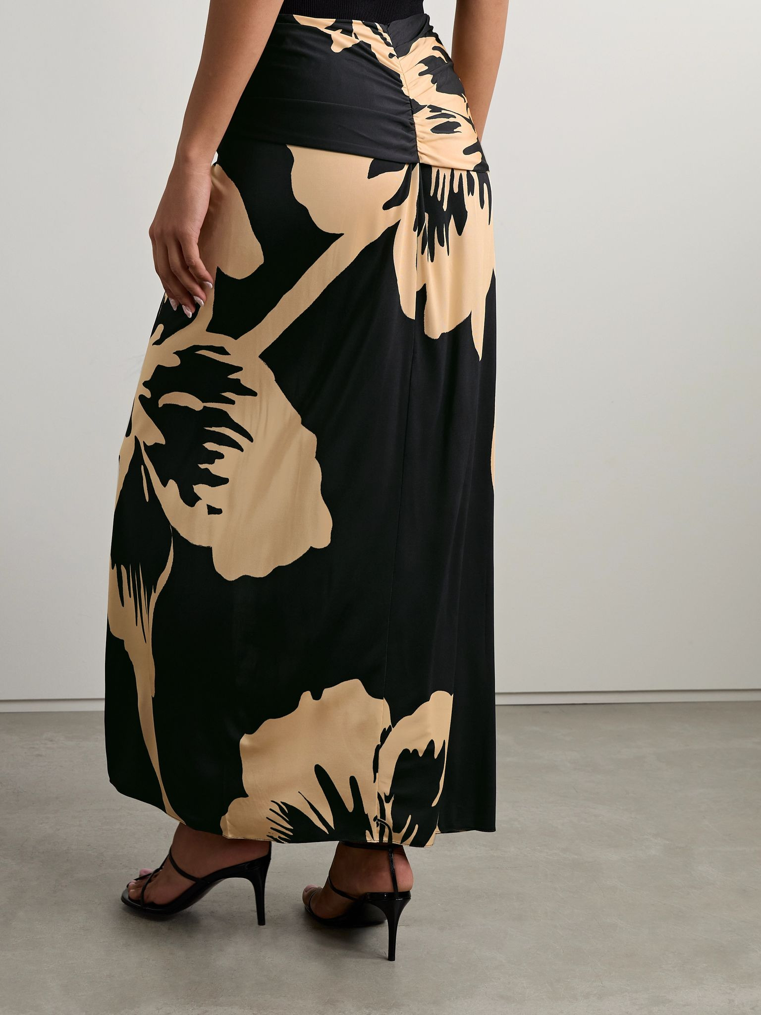 Luminosity draped floral-print stretch-jersey maxi skirt Black - 3