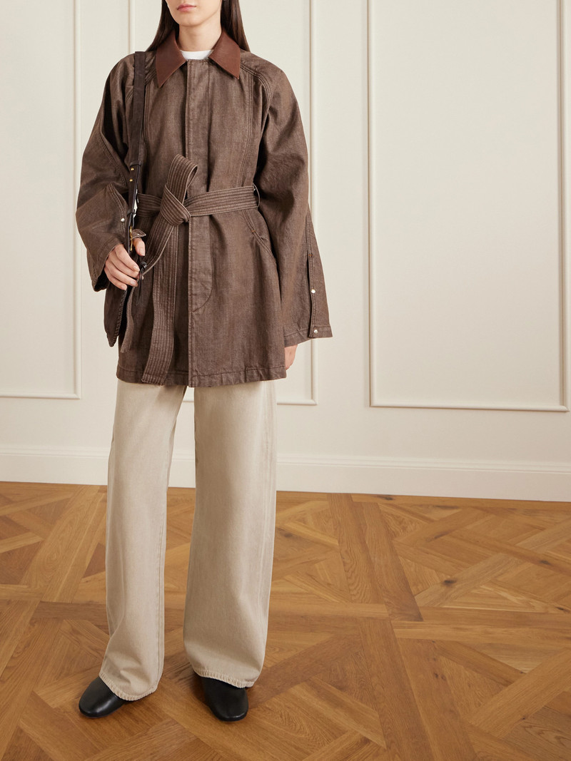 OSSOU Sweep Belted Leather-trimmed Denim Jacket outlook