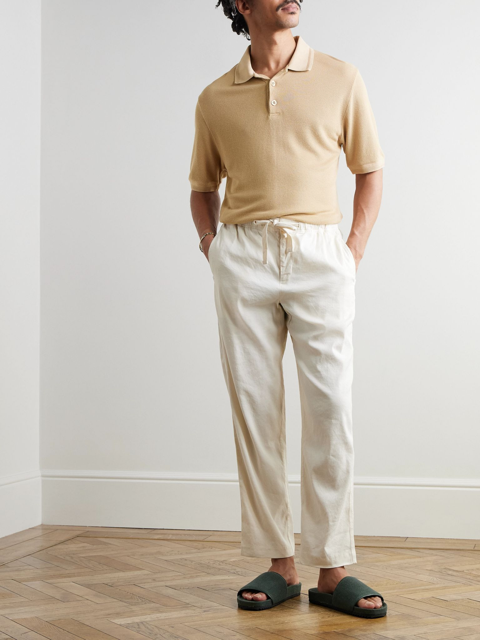 Horacio Modal and Linen-Blend Piqué Polo Shirt Brown - 2