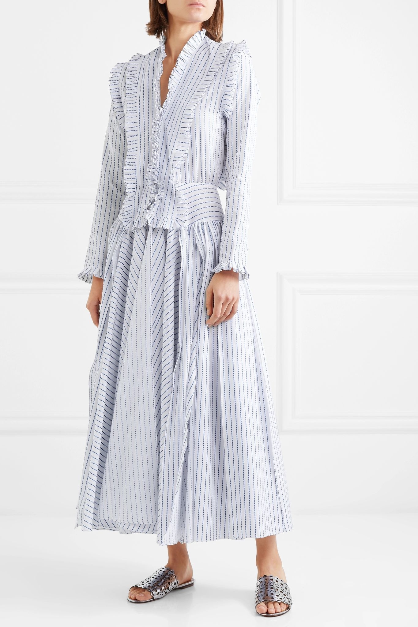 Ruffled striped cotton maxi dress - 3