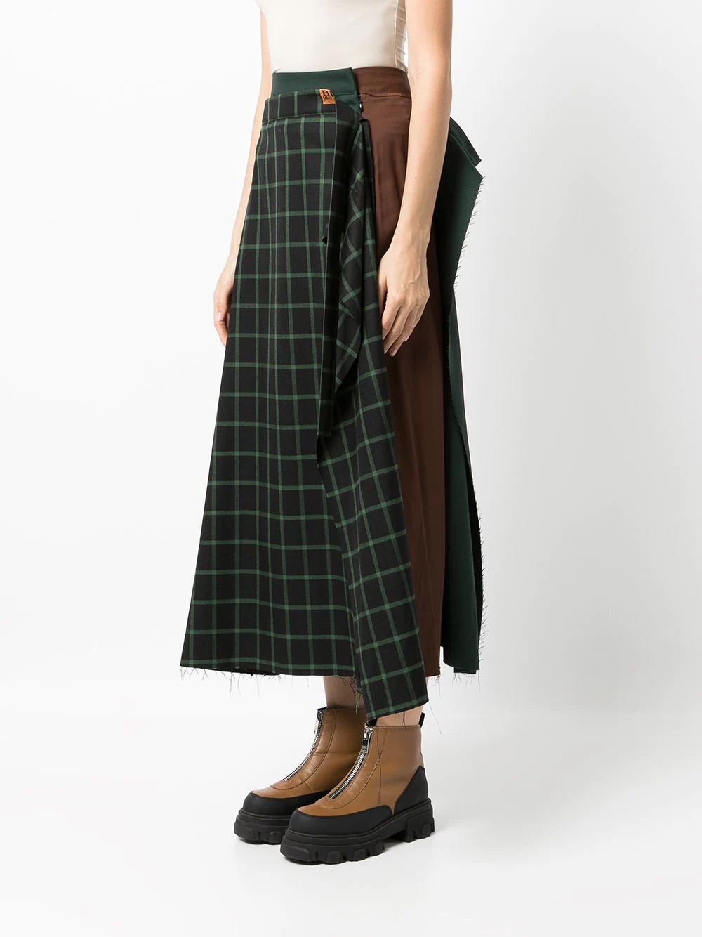 check-print asymmetric maxi skirt - 3