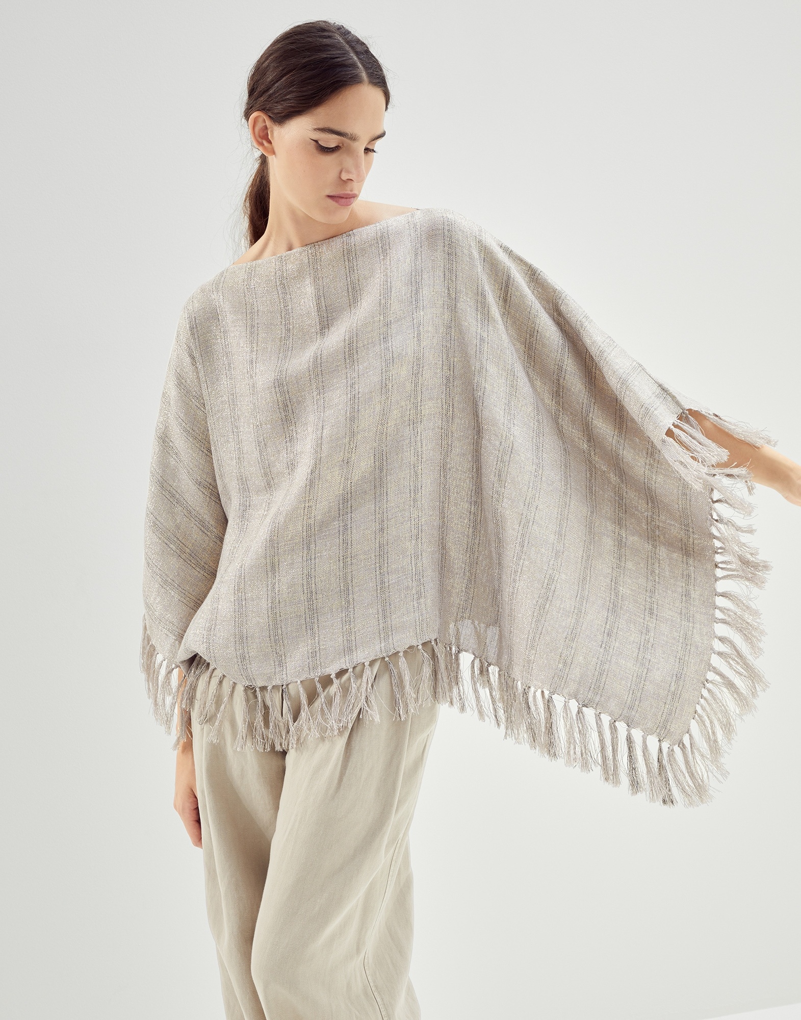 Sparkling regimental stripe linen poncho - 1